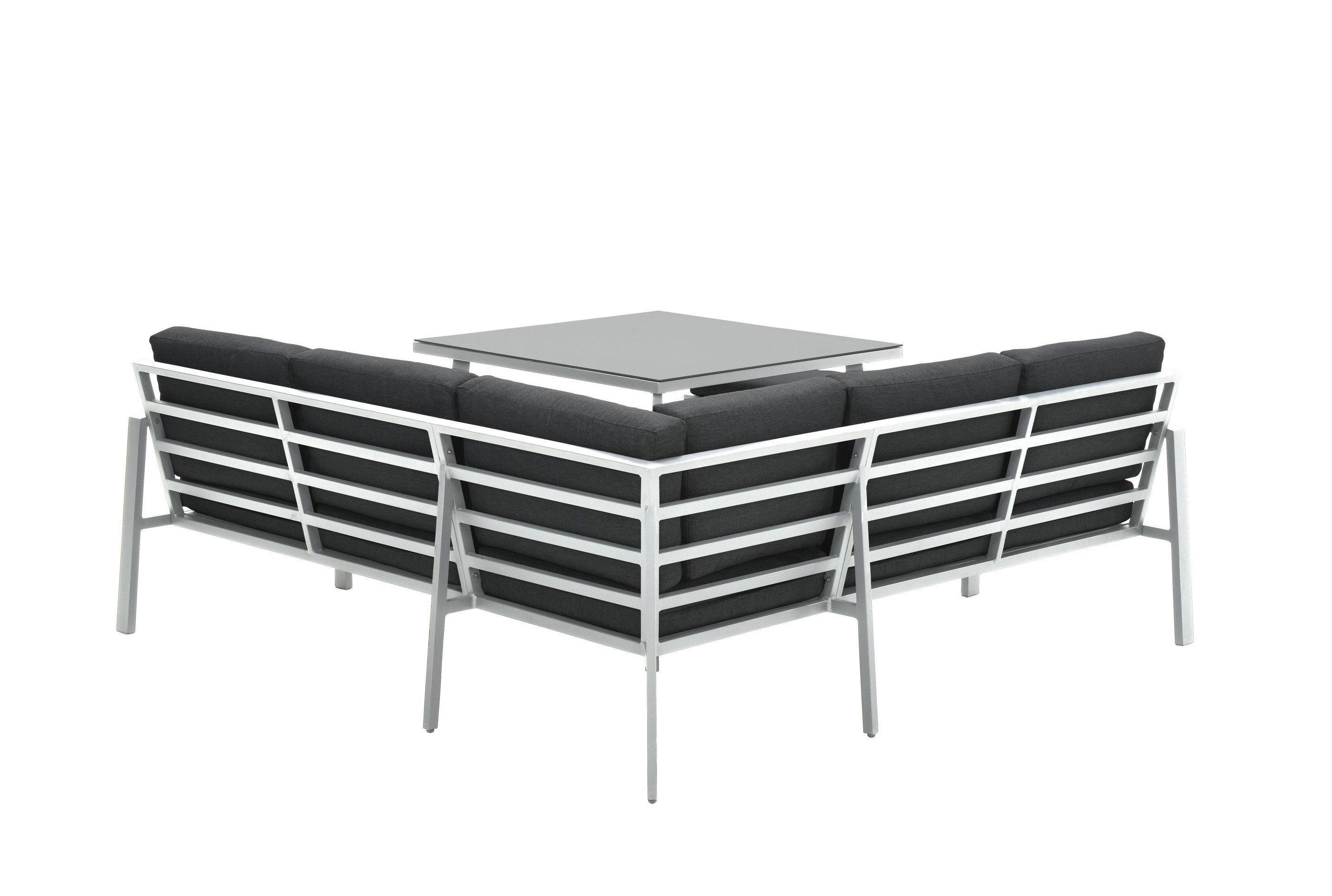 Garden Impressions Gartenlounge-Set Wellington weiß / Aluminium / Dining Eck Lounge Set / Outdoor, (Spar-Set, 3-tlg., Ecklounge + XL-Sitzbank + Tisch), inkl. Auflagen mit bequemer Polsterung wetterfest Alu