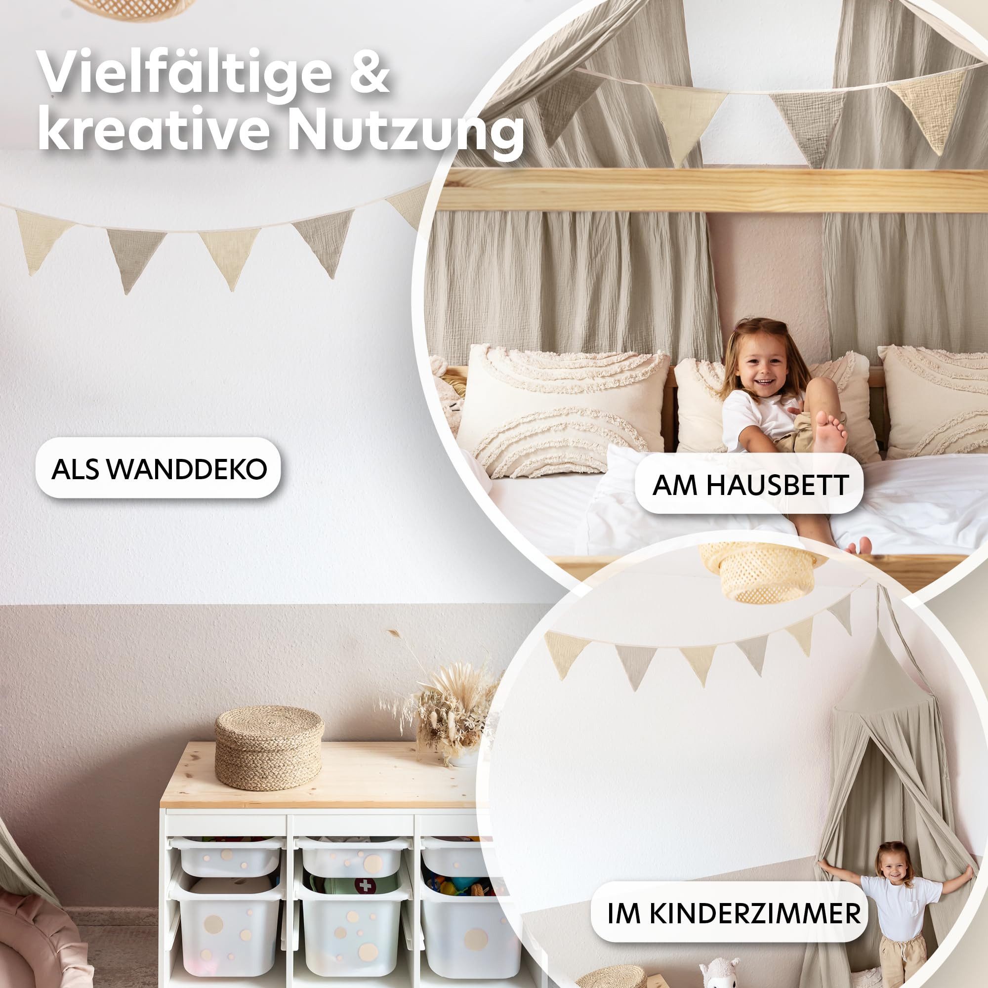lilimaus Wimpelkette Sternenkette für Kinderzimmer - handgenähte Stoff-Girlande, handgefertigte Stoff-Girlande ca. 300 cm - Wimpel oder Sterne