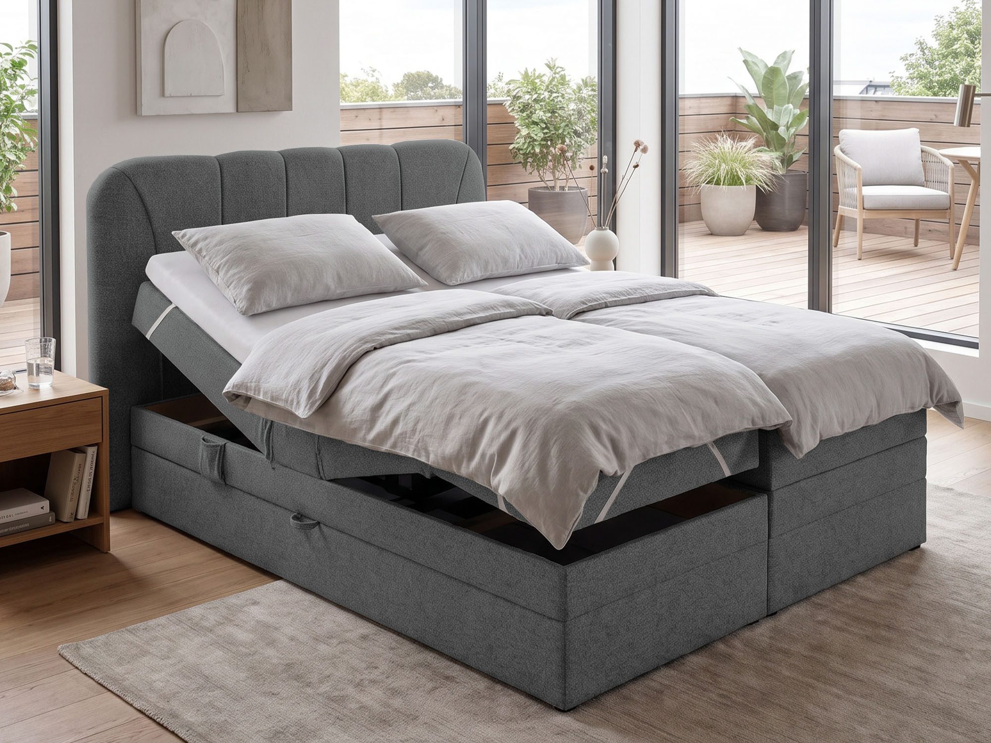 Beautysofa Boxspringbett ROMEO elektrisch verstellbar, mit Bettkasten (Kopf- & Fußteil verstellbar, Relaxfunktion), 7-Zonen-Taschenfederkern & Topper