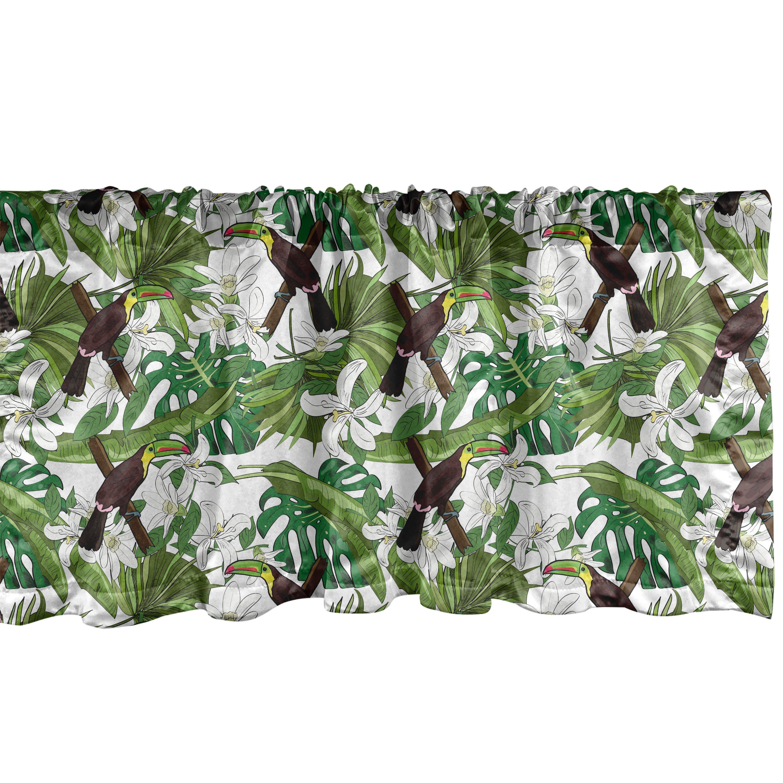 Scheibengardine Vorhang Volant für Küche Schlafzimmer Dekor mit Stangentasche, Abakuhaus, Microfaser, Botanische Toucan Vögel im Dschungel