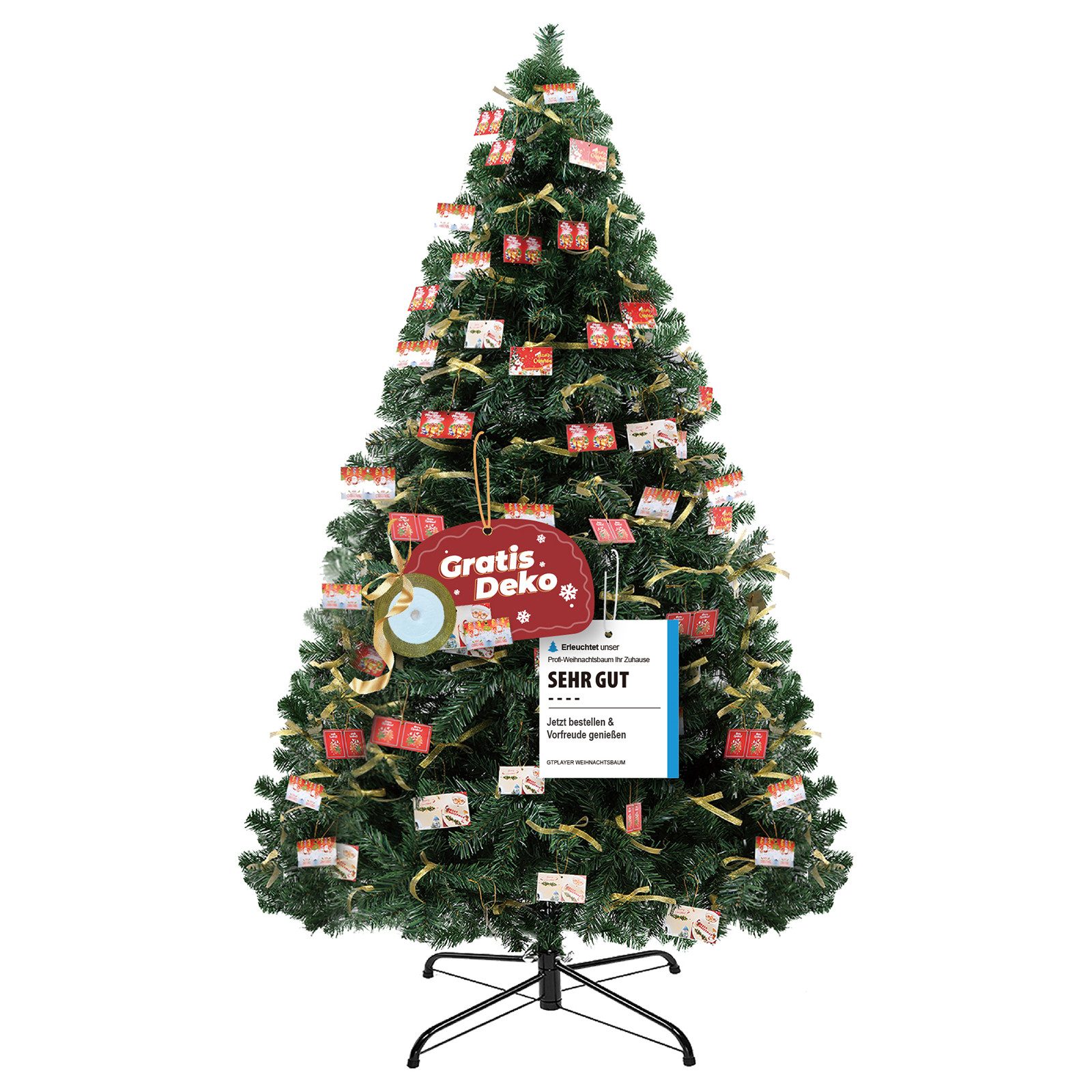Künstlicher Weihnachtsbaum Weihnachtsdeko 195cm PVC Material mit 1000+ Spitzen Thickened Branches
