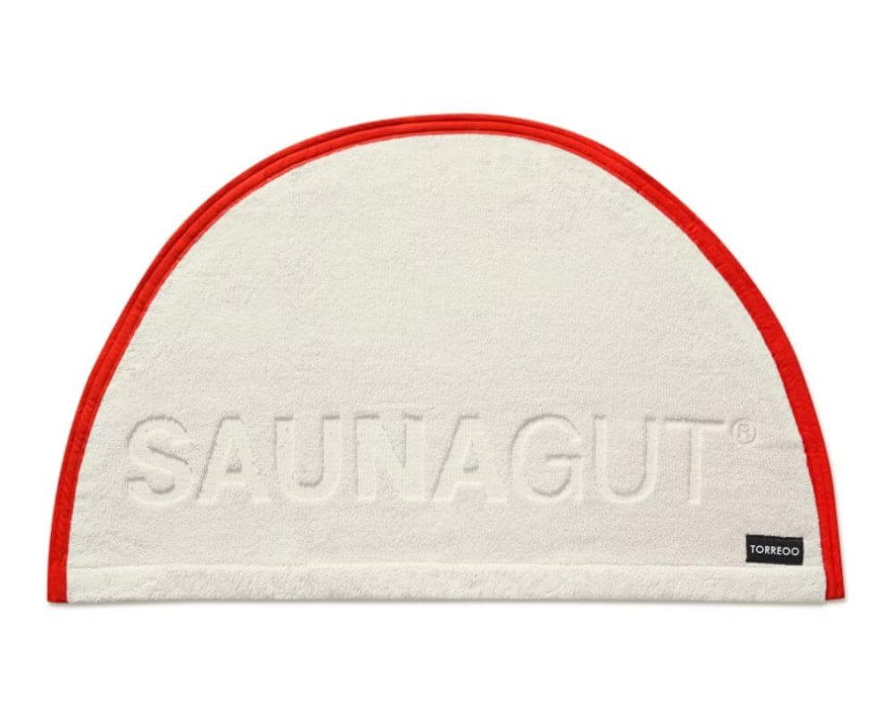 Saunagut Saunatuch SAUNAGUT® Sauna Wedeltuch Torreoo elfenbein-rot, (0-St)