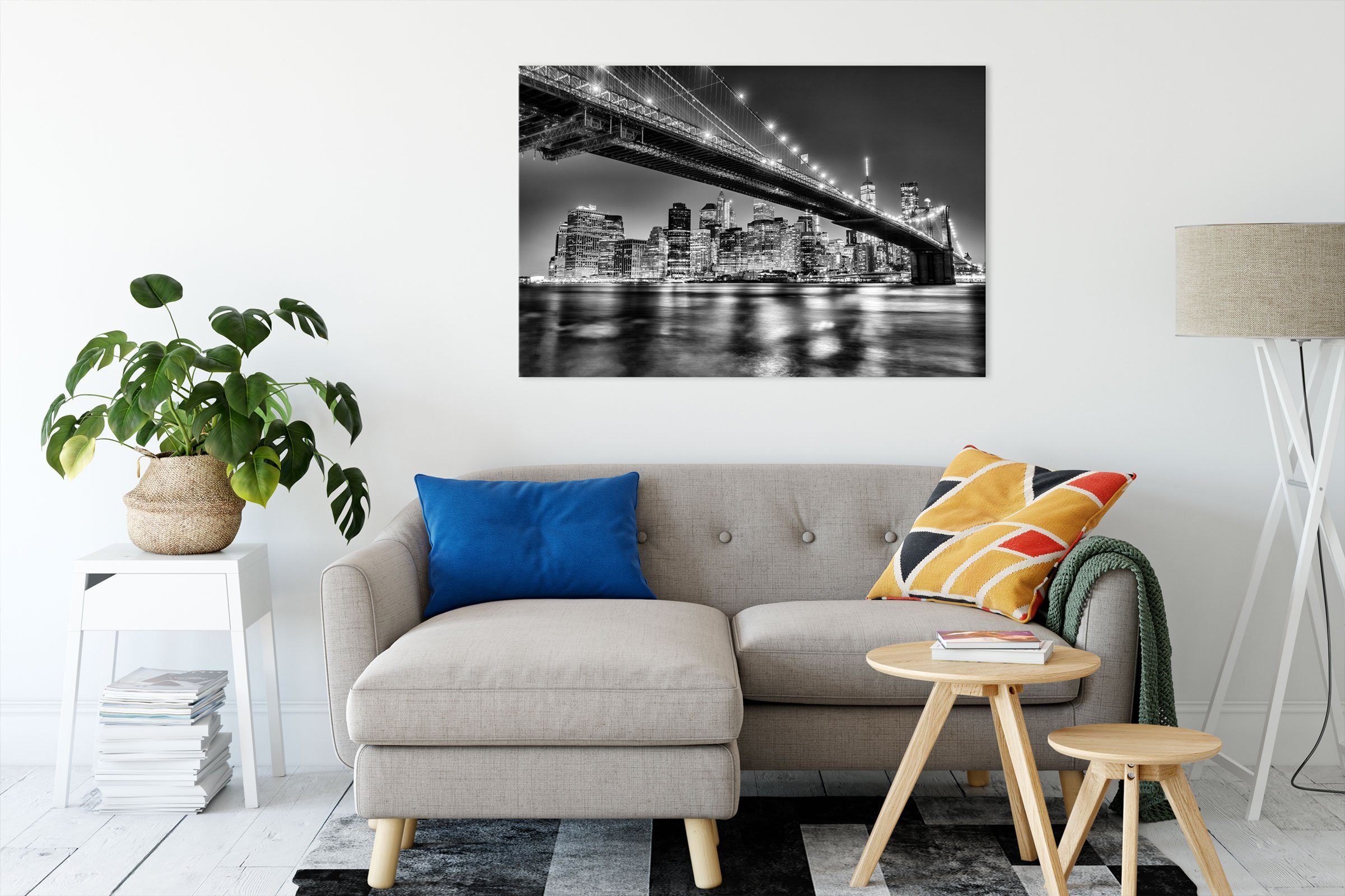 Manhattan Manhattan, Leinwandbild von Zackenaufhänger Pixxprint von St), (1 fertig inkl. Skyline Leinwandbild bespannt, Skyline
