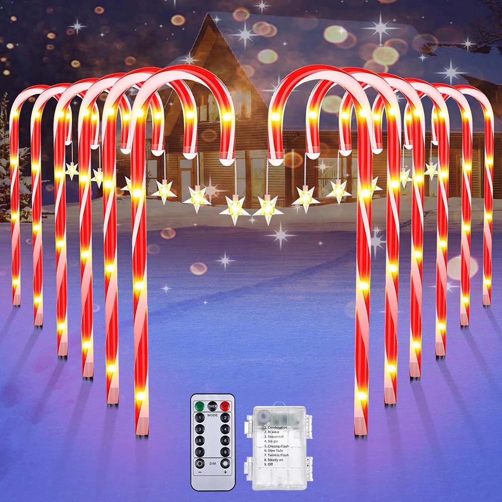 Jibenhome LED-Lichterkette Weihnachts-Zuckerstangen Гірлянди Weihnachts-Weglichter, mit Fernbedienung, Batteriebetrieben, Warmweiß