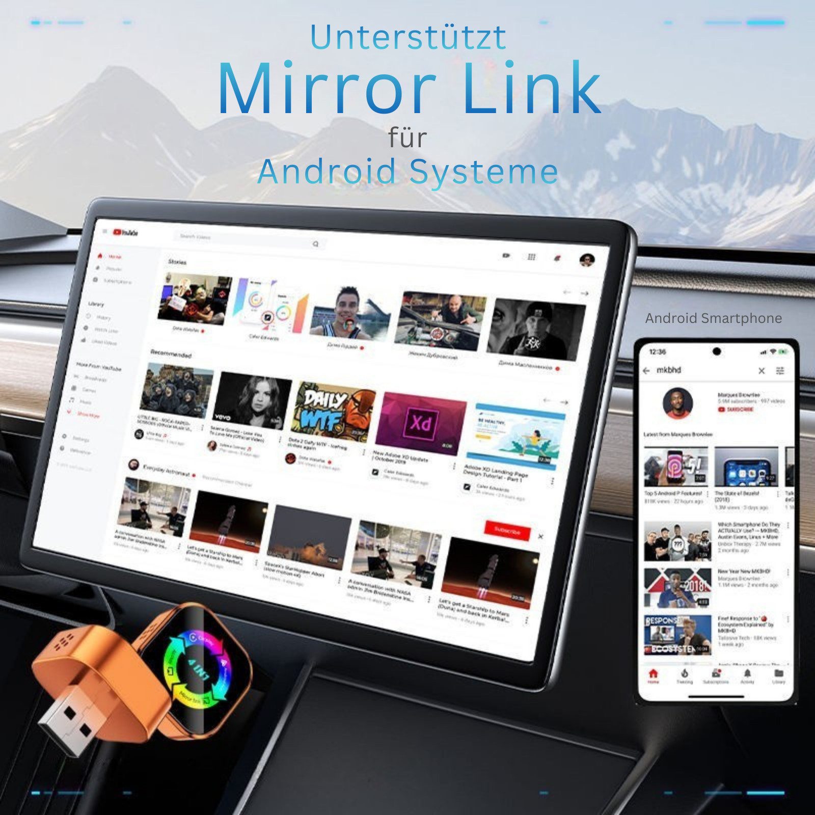 Alpha Electronics Wireless CarPlay und Android Auto Adapter USB Typ C zu USB Typ A, 0 cm, Plug & Play Sprachsteuerung, Screen Mirroring Funktion