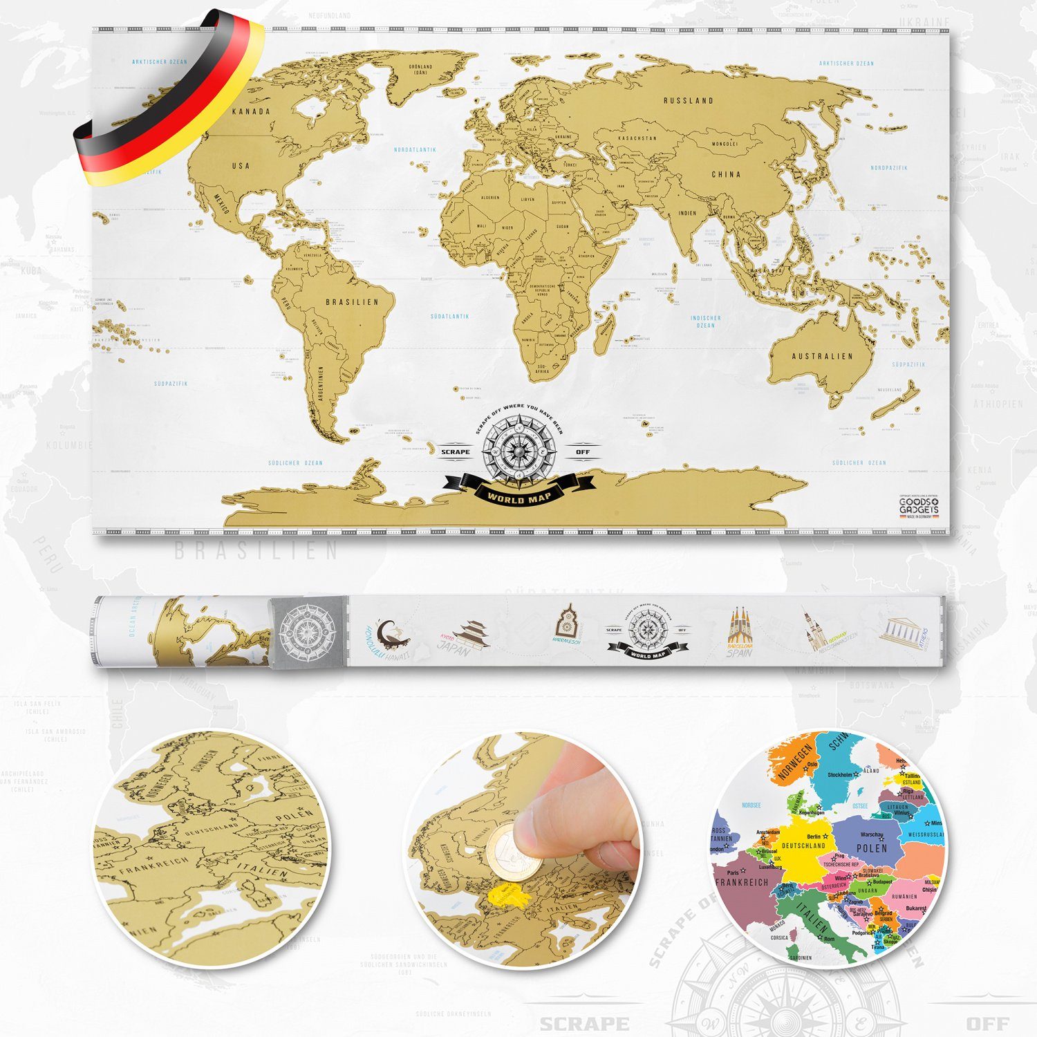 Goods+Gadgets Poster Weltkarte zum zum Map, Rubbeln, Scratch off Reise-Karte Freirubbeln Poster