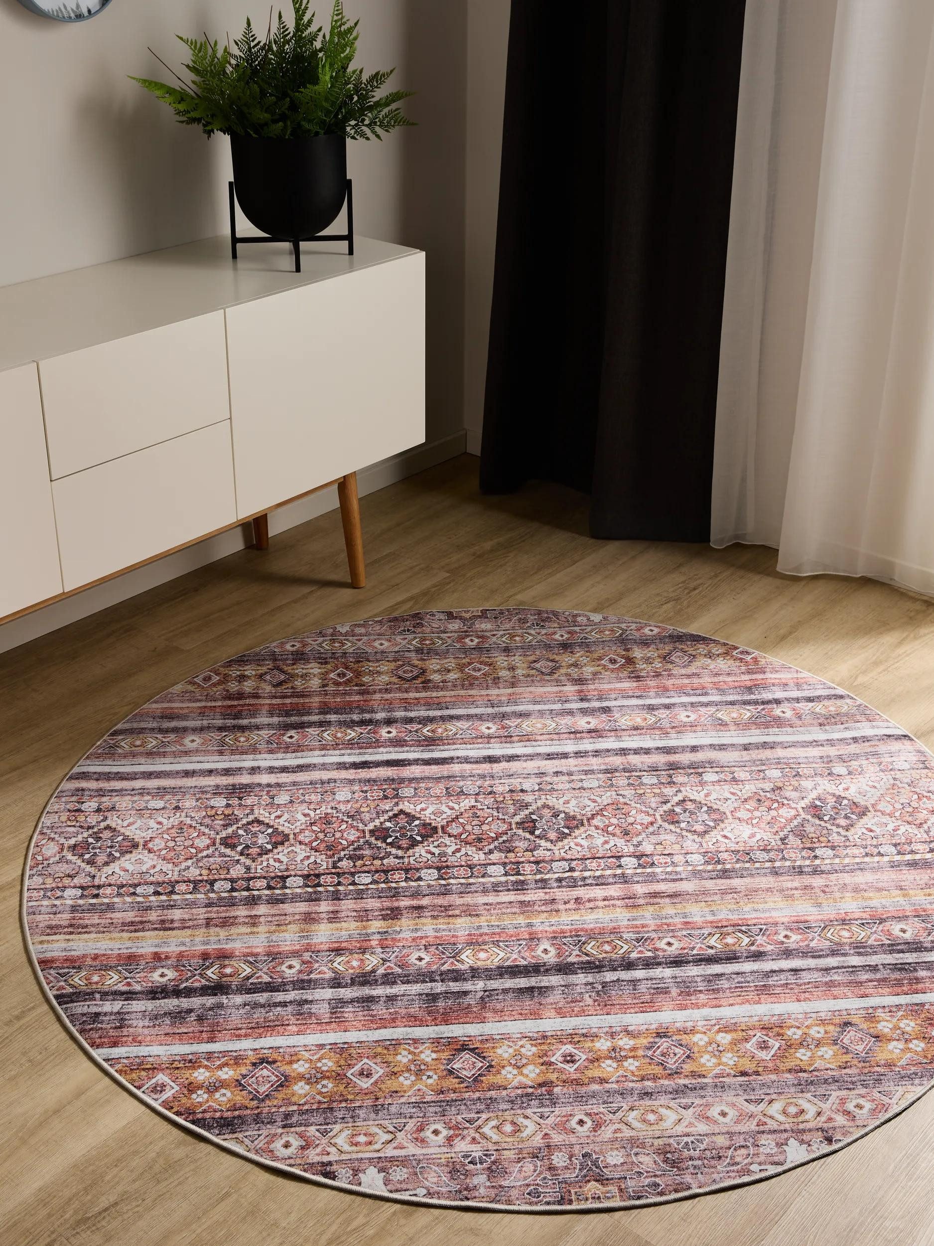 benuta Teppich George, rund, Höhe: 5 mm, Vintage-Look, Kurzflor, Teppich Wohnzimmer, Schlafzimmer, Waschbar