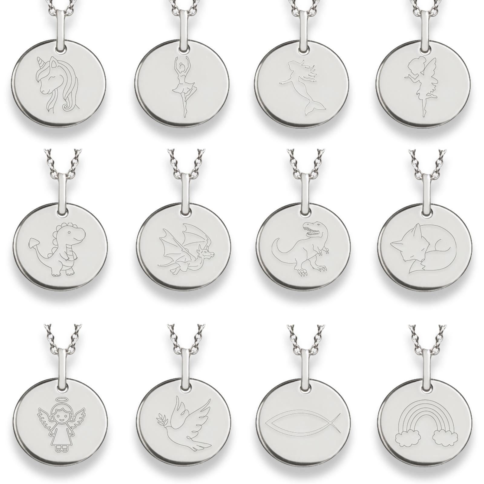 Amoonic Kette mit Anhänger Kinderkette Silber 925 mit Gravur – Geschenk für Mädchen & Jungen (inkl. Schmucktäschchen), Kinderkette mit Gravursymbol Fee