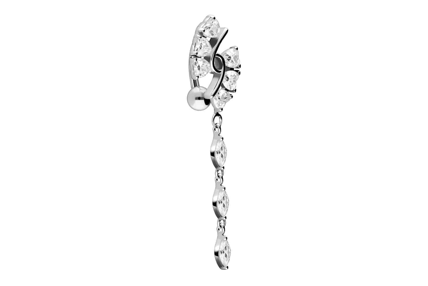 PIERCINGLINE Bauchnabelpiercing Titan Bananabell mit 925er Silber-Design KRISTALLGEBILDE (Bananabells, 1-tlg)