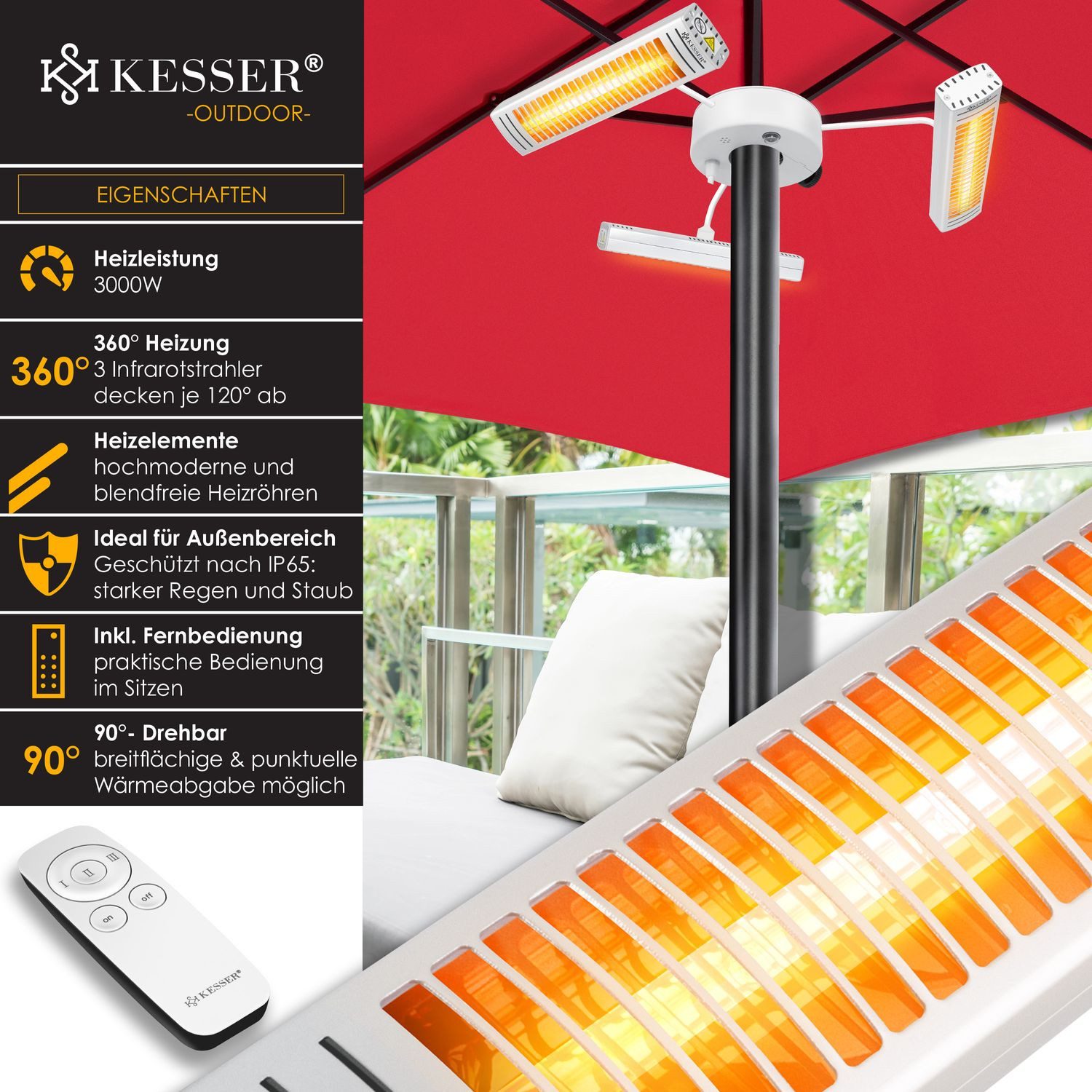KESSER Heizstrahler, 3000 W, Heizstrahler Infrarot 3000W für Terrasse Gastr günstig online kaufen