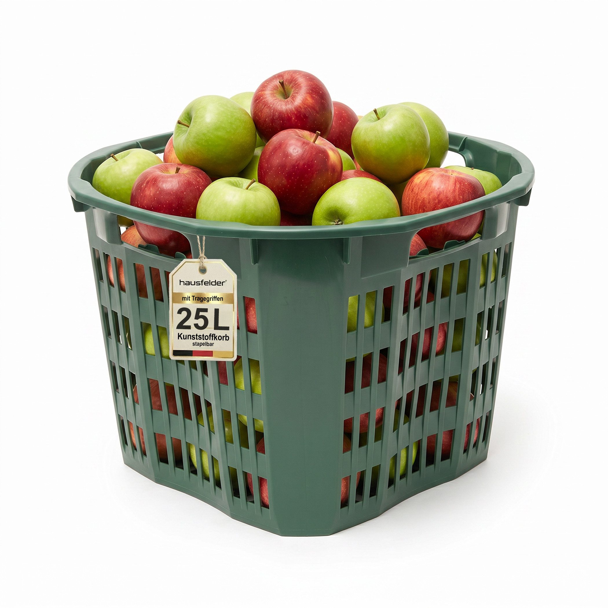 Hausfelder Allzweckkorb Erntekorb Gartenkorb, Grün, 25 Liter, 1 Stück (1er Set, 1 St), lebensmittelecht und stabil aus Kunststoff