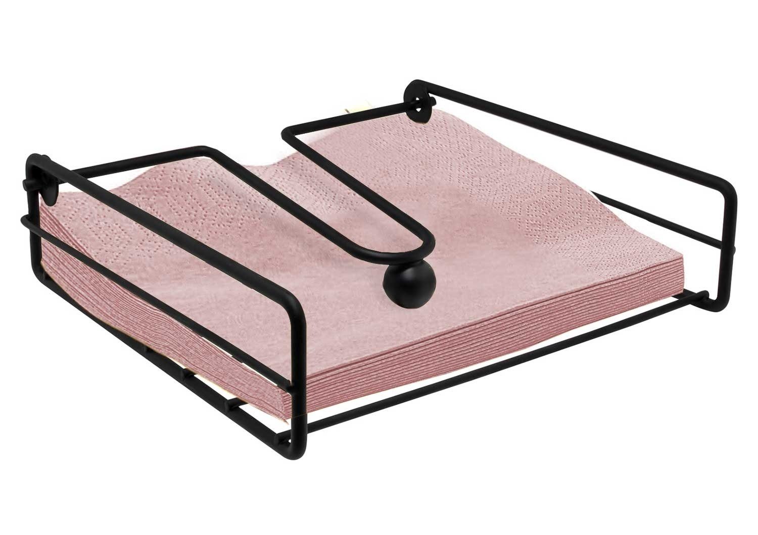 Serviettenhalter MILAN, B 19,5 x T 19 cm, Schwarz, Metall, mit Beschwerungsstange