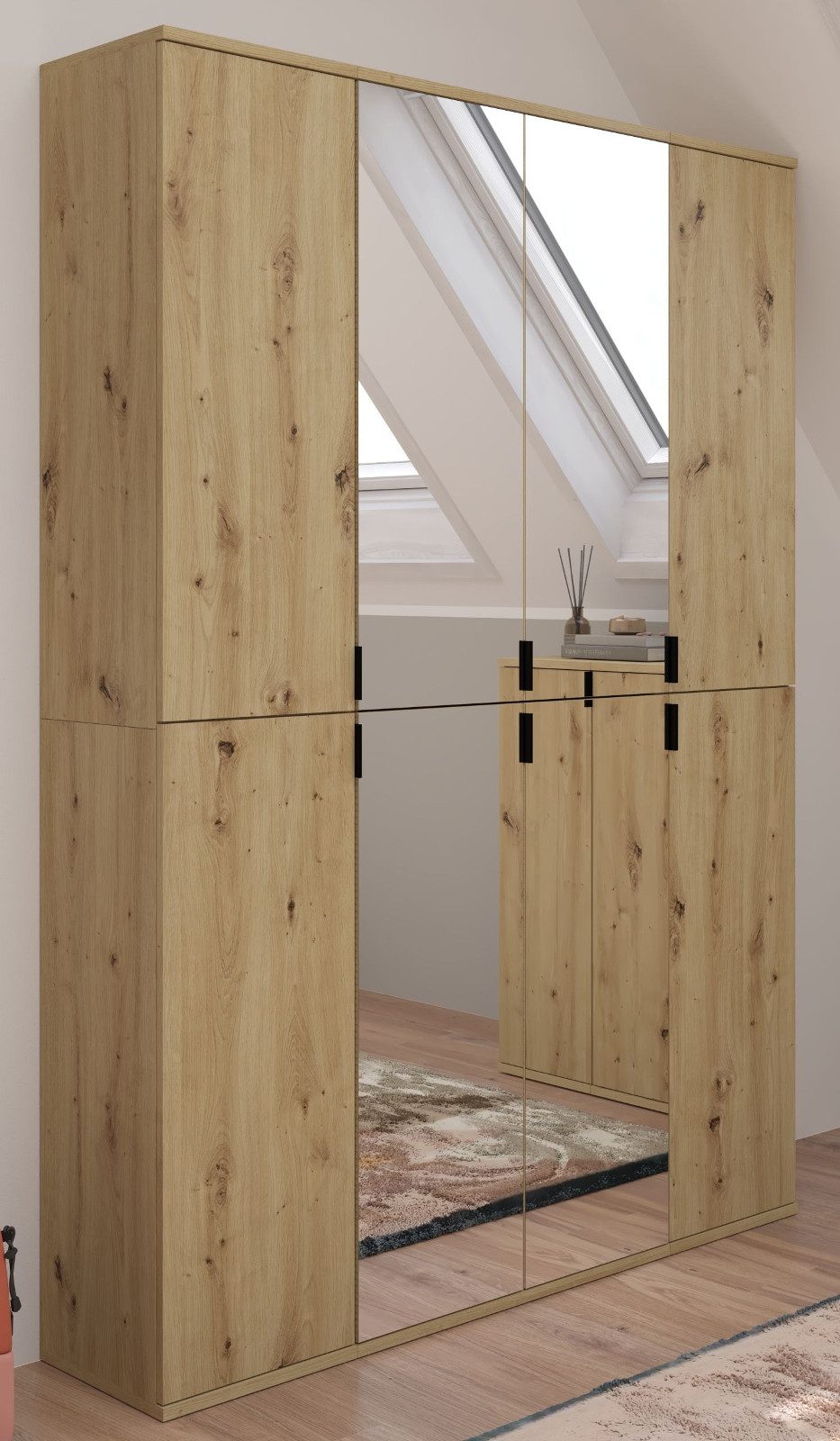Inn.Furn Schuhschrank Line-Up (Schuhschrank in Eiche Artisan, 121 x 193 cm) mit Spiegeltüren