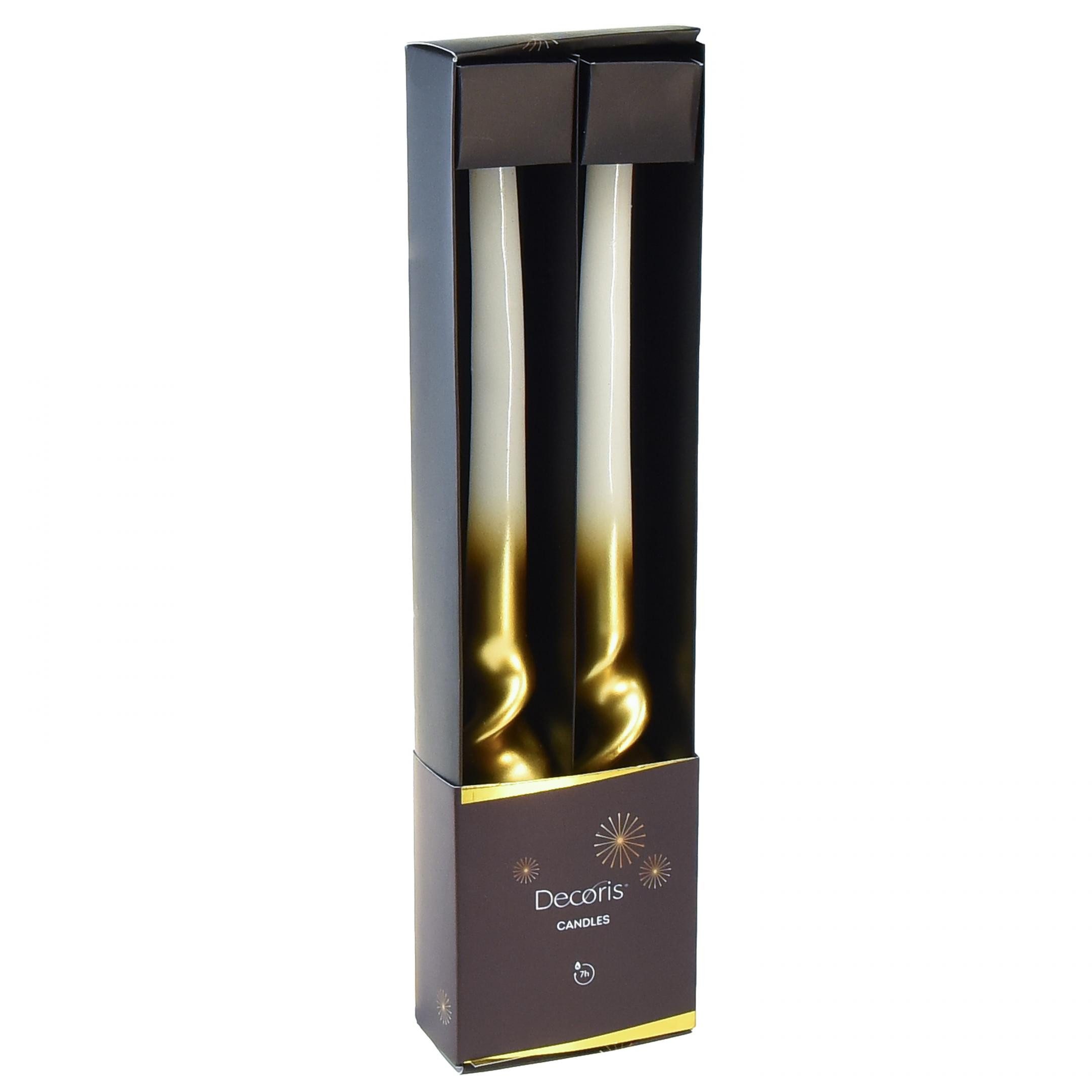 Kaemingk Spitzkerze Gedrehte Spiralkerzen Weiß Gold Tafelkerzen Ø2cm H30cm 2 St