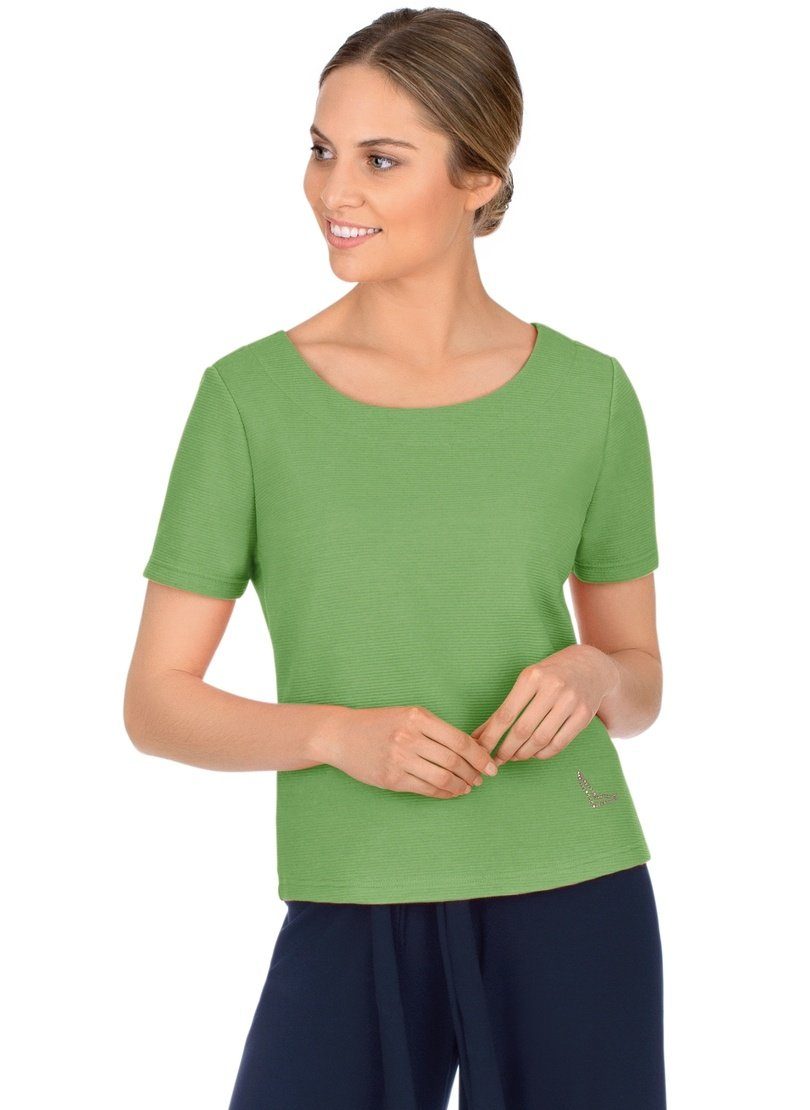Trigema Sweatshirt TRIGEMA Shirt mit kurzen Ärmeln mit Kristallsteinen maigruen