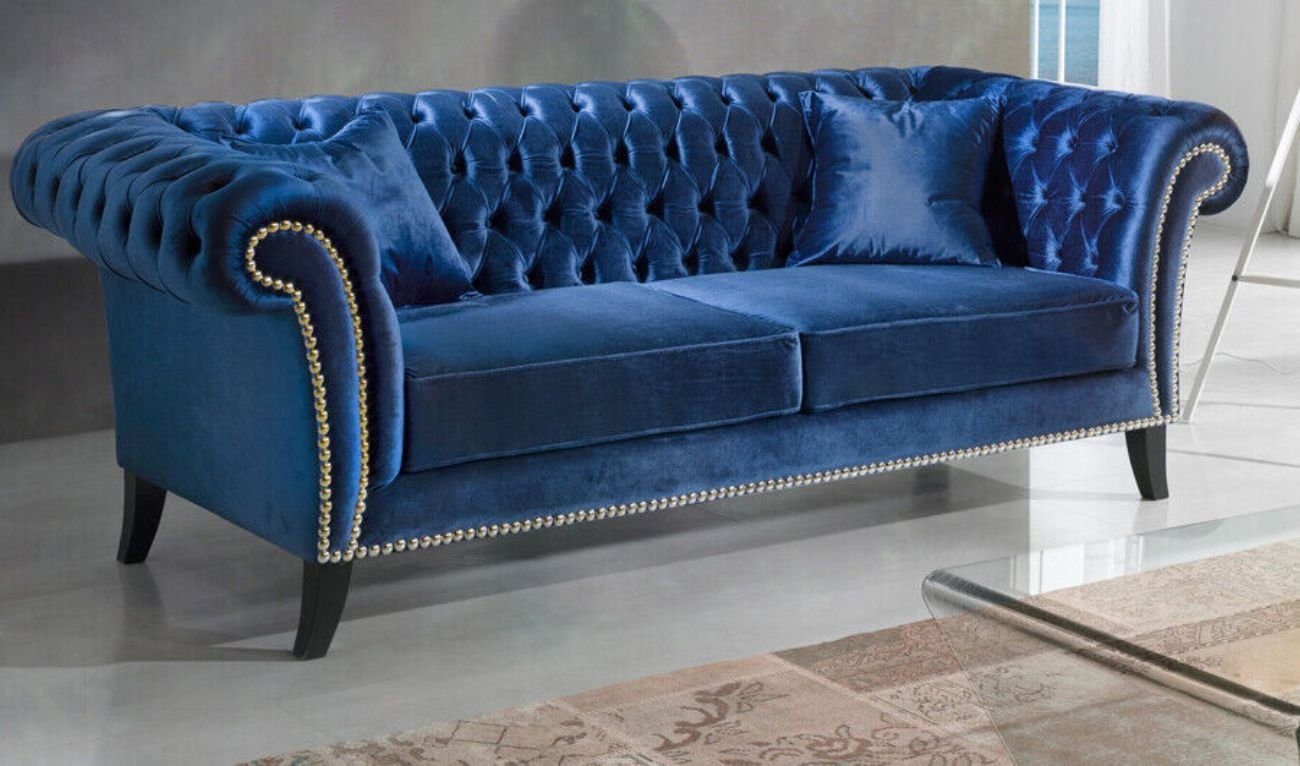 JVmoebel 3-Sitzer Design Sofa 3 Sitzer Couch Sofas Stoff Wohnzimmer Blaue Textil, Made in Europe