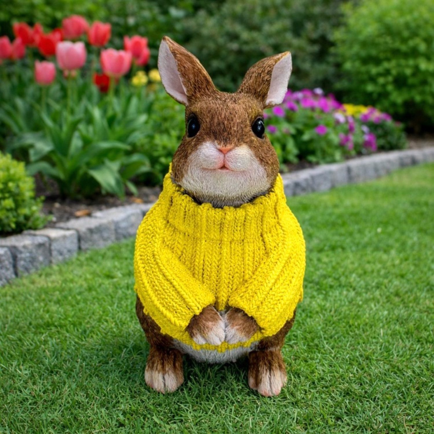 Online-Fuchs Gartenfigur süßer Hase für außen - Deko Figuren Frühling, Sommer, aus langlebigem Kunstharz gefertigt, wetterfest - 23 cm groß