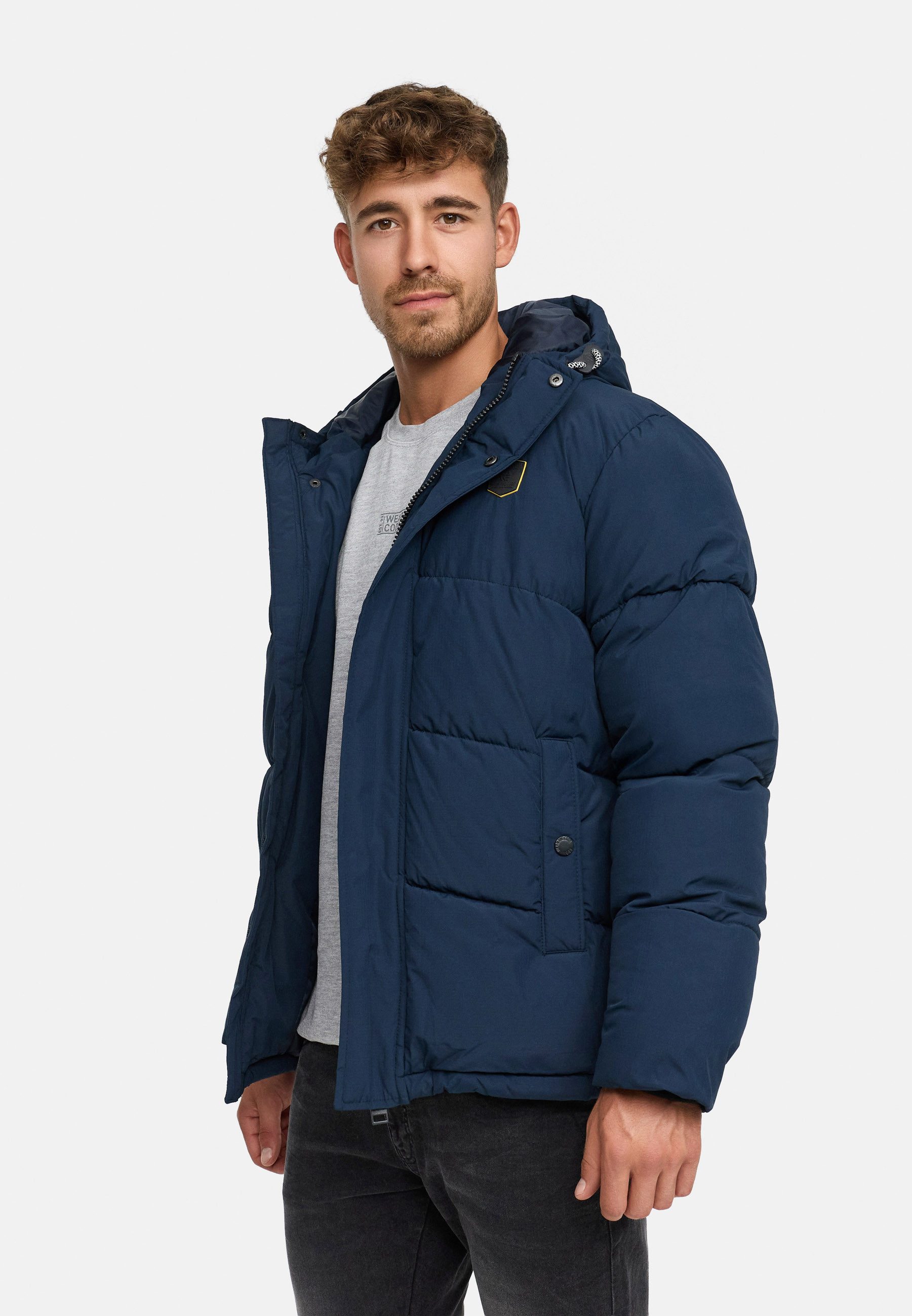 Indicode Winterjacke Herren INLaurits Jacket Herrenjacke Daunen-Optik mit Kapuze und sportiver Steppoptik