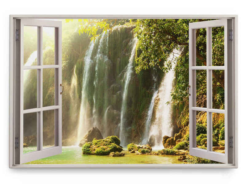 Sinus Art Leinwandbild Wandbild 120x80cm Fensterbild Wasserfälle Vietnam Grün Tropisch Exotis, (1 St)