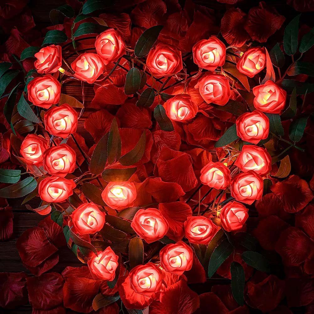 Girlande,Kunstblume Rose,LED Weihnachten,Blumengirlande Party LED-Lichterkette LED für Warmweiß,Batterie, Rose MUPOO Rot Dekolicht Garten 20LEDs 3M Nachtlicht