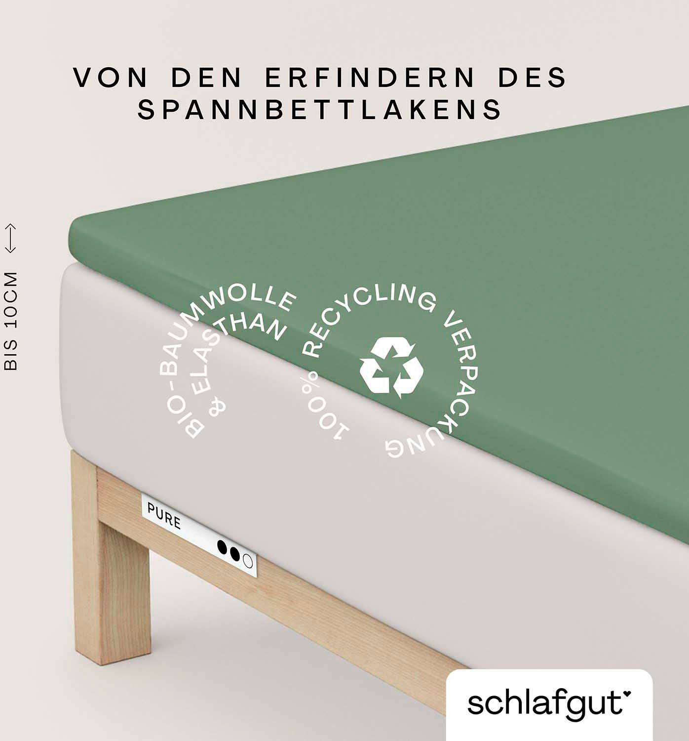 Schlafgut Spannbettlaken PURE TOPPER Bio-Baumwolle mit Elasthan 170 g/m² für Topper bis 10 cm, Jersey-Elasthan, Gummizug: rundum, (1 Stück), PREMIUM Laken für Matratzen bis 10 cm Höhe, dehnbar, blickdicht