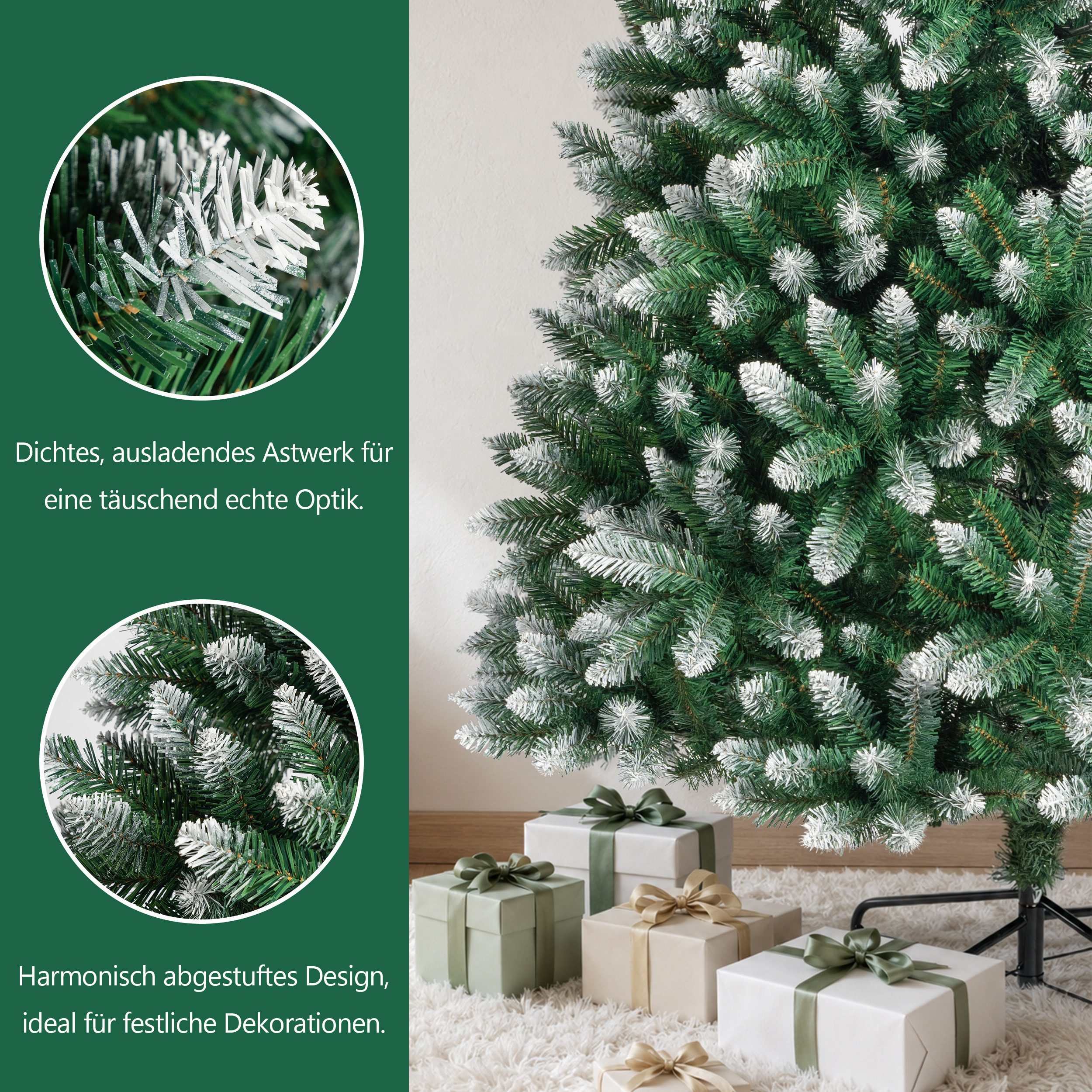 Vankel Künstlicher Weihnachtsbaum grüner Tannenbaum mit weißen Spitzen, Schnee-Optik und Metallständer, Grüner Tannenbaum mit dezenten Schneeakzenten und einem  – Bild 3 von 5