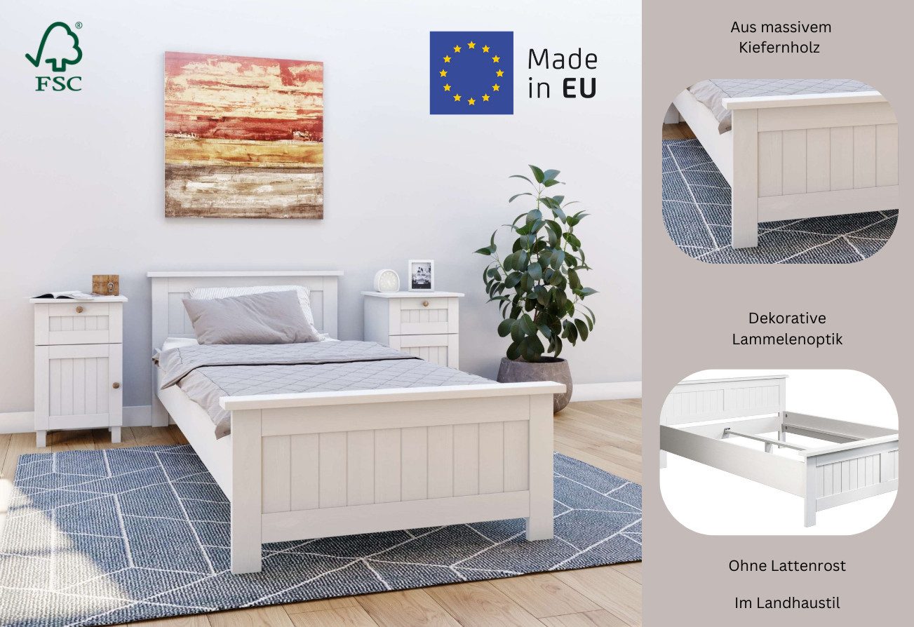 OTTO home Massivholzbett Juventus, Bett, Massivholzbett, Holzbett, Bettrahmen (Breite/Belastbarkeit 140cm/180 KG), Breite 90 cm, aus massiver Kiefer, FSC®-zertifiziert