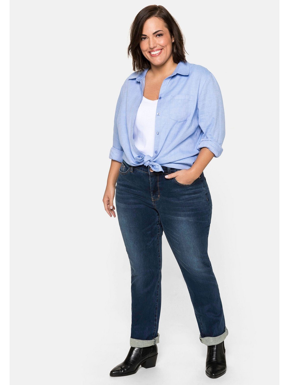 Sheego Gerade blue Große Denim dark Jeans Größen mit Bodyforming-Effekt