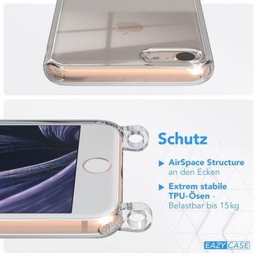 EAZY CASE Handykette Silikon Kette für iPhone SE 2022/2020 iPhone 8/7 4,7 Zoll, Hülle mit Band 2in1 Handyband Etui Case mit Kordel Flieder Lila Gold