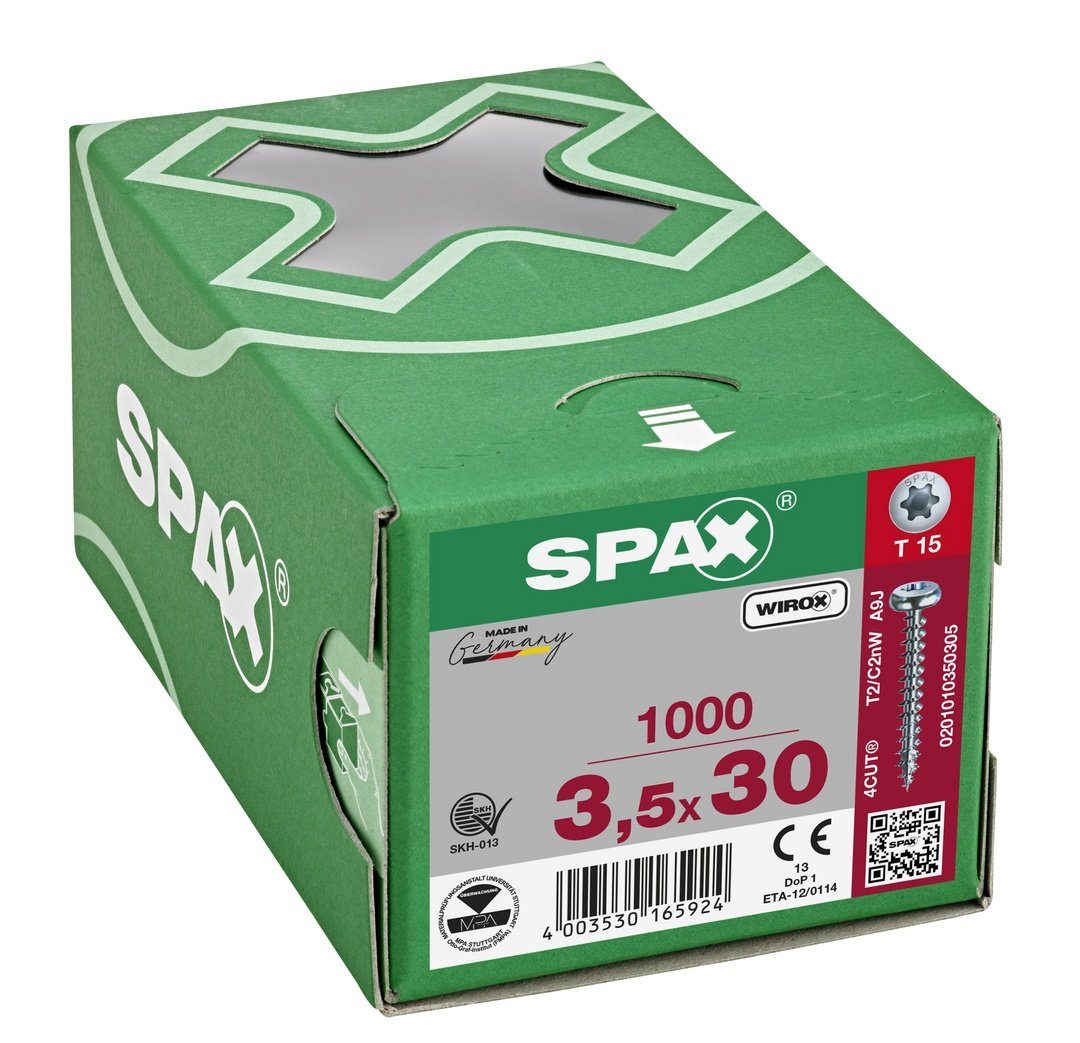 verzinkt, weiß mm SPAX 1000 (Stahl Universalschraube, Spanplattenschraube St), 3,5x30