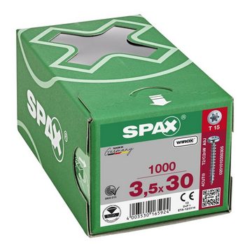 SPAX Spanplattenschraube Universalschraube, (Stahl weiß verzinkt, 1000 St), 3,5x30 mm