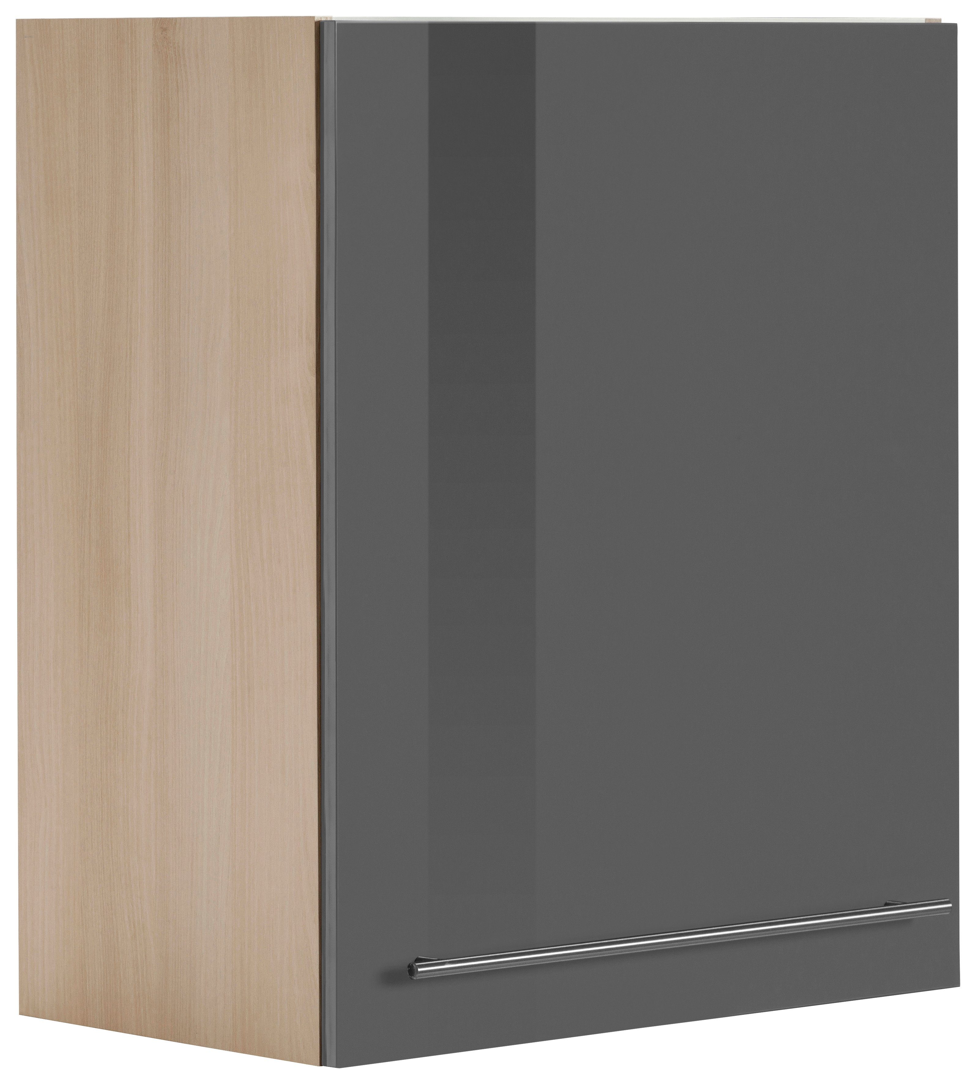 OPTIFIT Hängeschrank Bern Breite 60 cm, 70 cm hoch, mit 1 Tür, mit Metallgriff grau Hochglanz/akaziefarben | akaziefarben