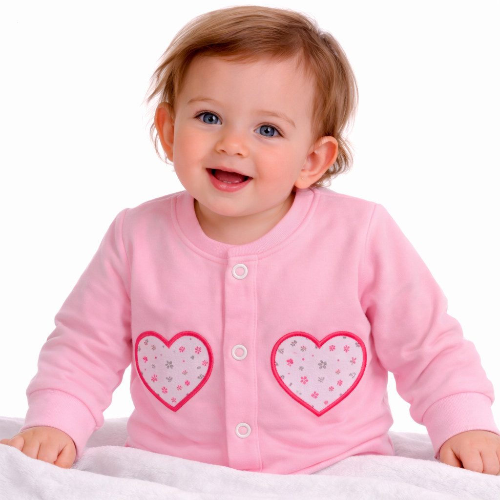 Sweatjacke Baby Jacke in Rosa mit Druckknöpfen und Blumen für Neugeborene