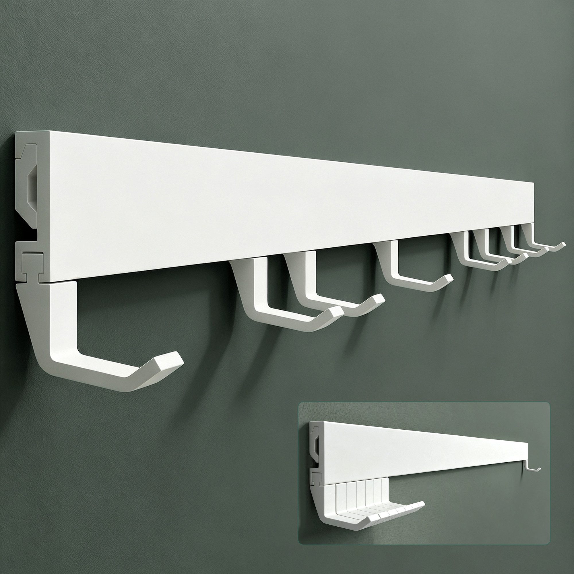Mai & Mai Garderobenleiste Wandgarderobe mit verstellbaren 5/6/8 Haken aus Alu Stalo-10 (6 St), Oberfläche pulverbeschichtet, Hakenabstand frei verstellbar