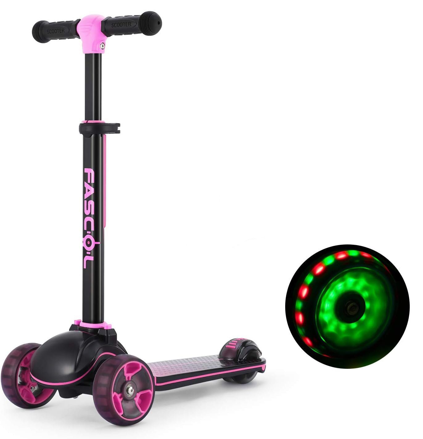 Diyarts Dreiradscooter, Sicher, Verstellbar, Stabil, LED-Blinkrädern und Effektiver Bremse