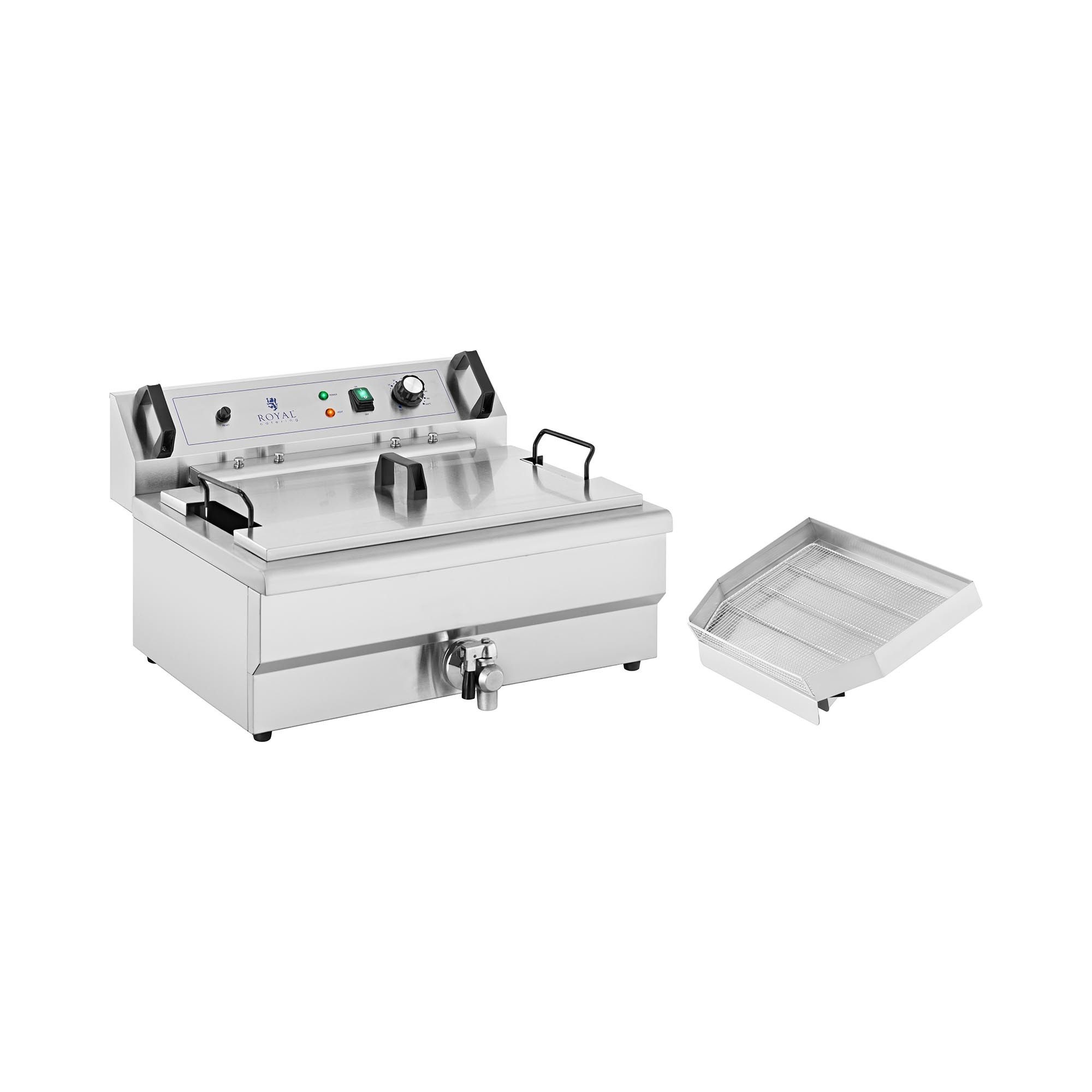 Royal Catering Fritteuse RCPBG 16H, 3000 W, Fettbackgerät 30 L Donut Berliner Backwaren Backgerät Edelstahl 3000 W