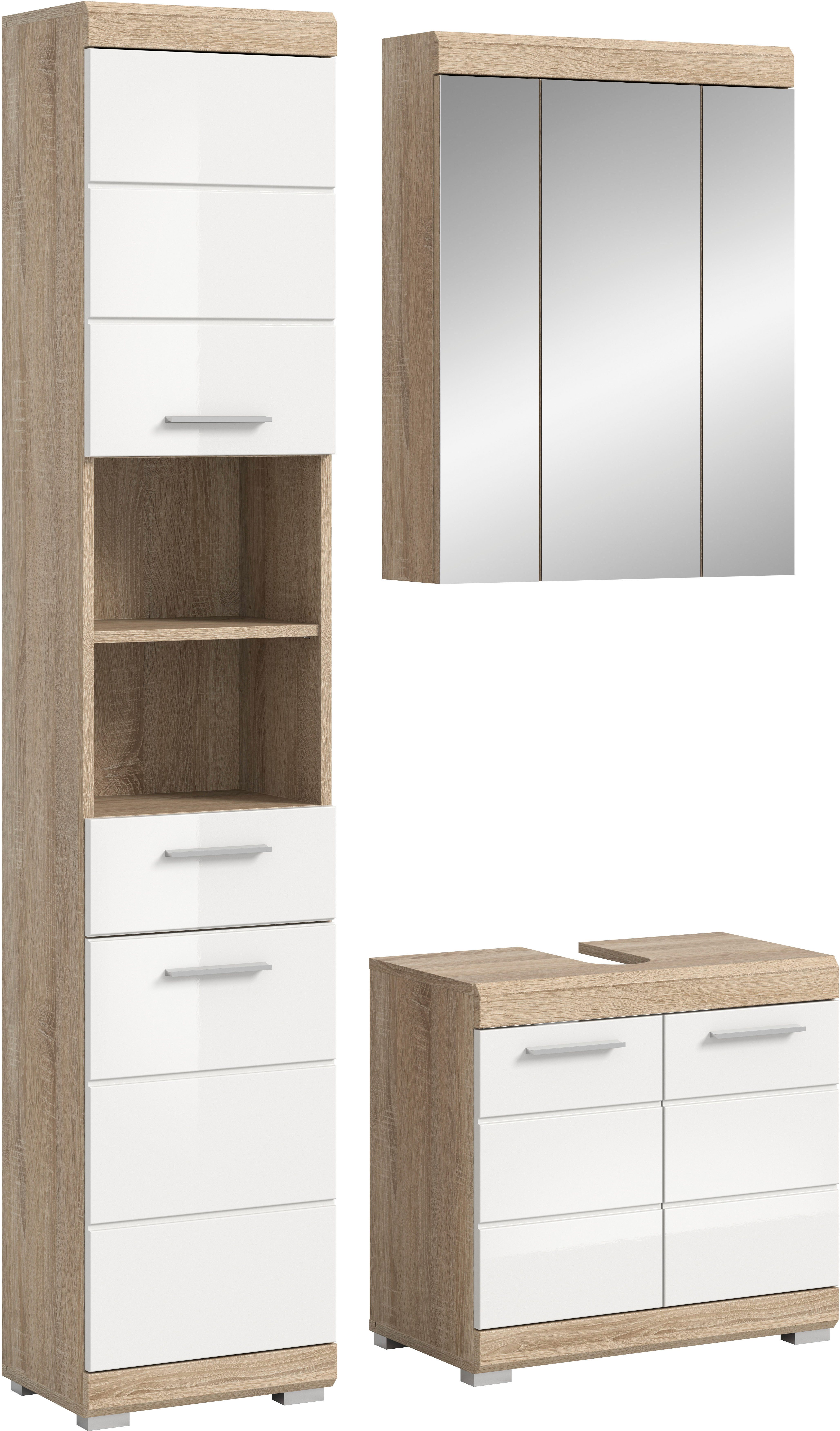 welltime Badmöbel-Set SIENA, 3 teilig, bestehend aus:, (Set, 3-St., TOPSELLER), Hochschrank, Waschbeckenunterschrank, Spiegelschrank