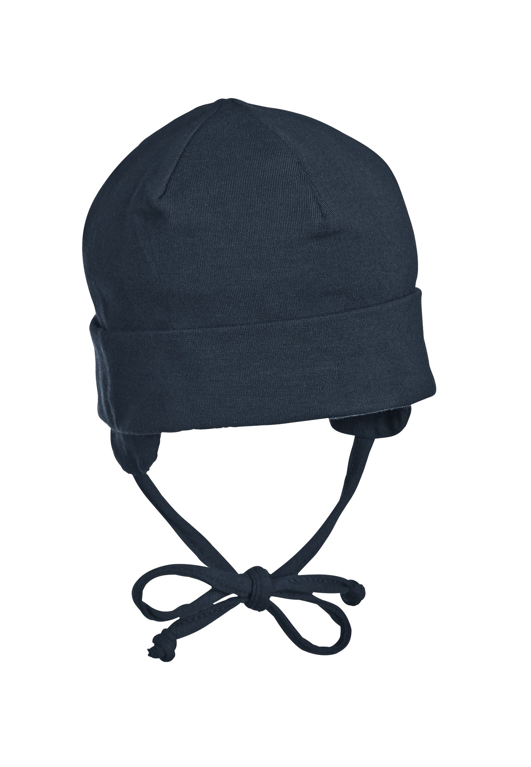 Sterntaler® Schlupfmütze OCS Beanie (1-St., Einfarbige Mütze Kinder doppellagig tragbar mit Umschlag) Babymütze aus Baumwolle mit Bindeband und Ohrenklappen marine