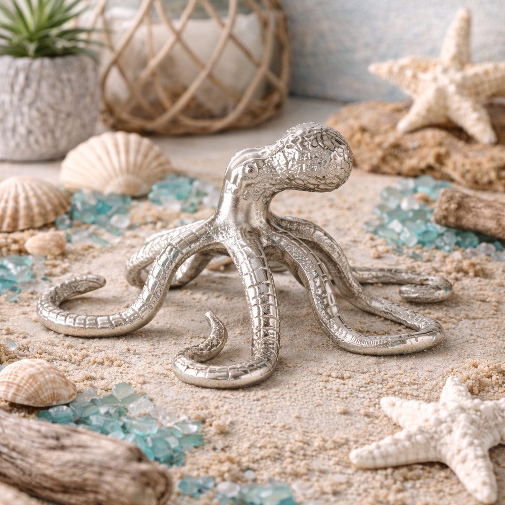 MF Dekofigur Dekofigur Octopus Silber Glänzend aus Aluminium (1 St)