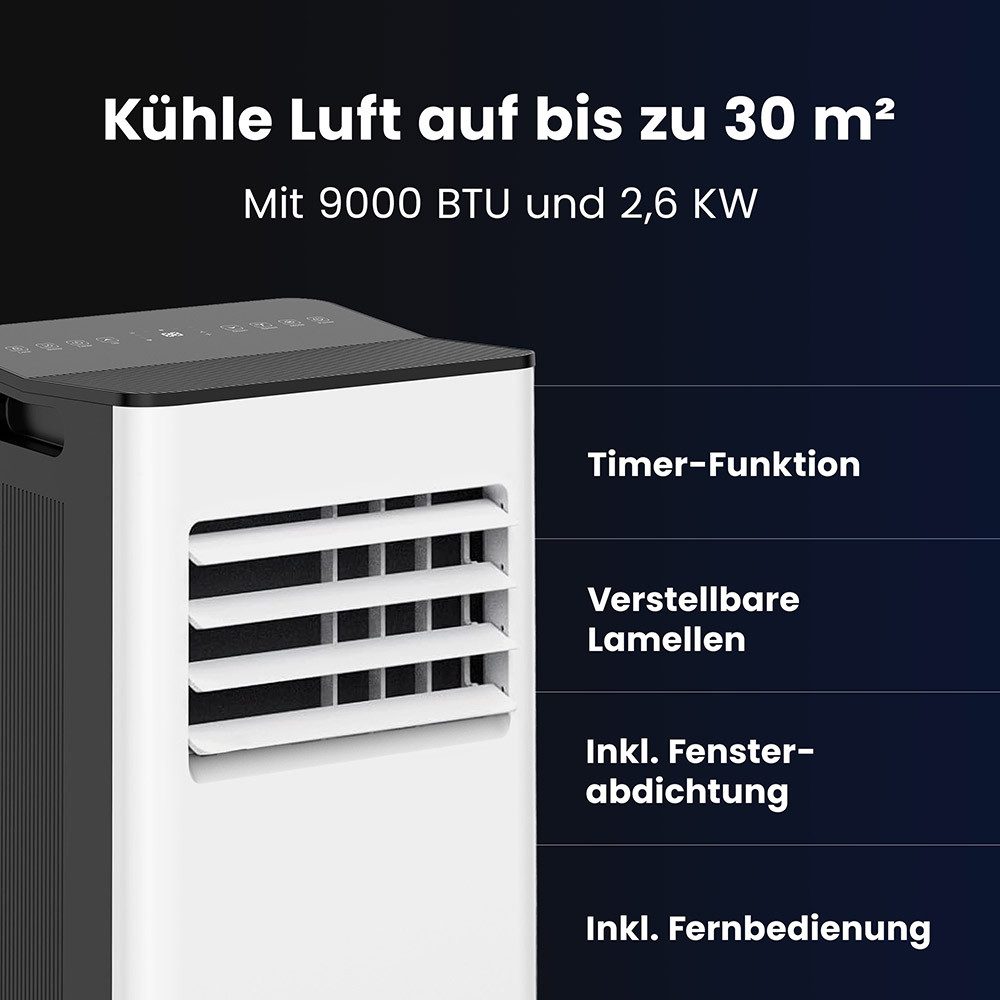 HOME DELUXE 3-in-1 Air Conditioner Portable Air Conditioner KIMO - 9000 BTU Cooling/Dehumidifying/Ventilating -, WiFi Control, Timer Function, Window Seal, Exhaust Hose