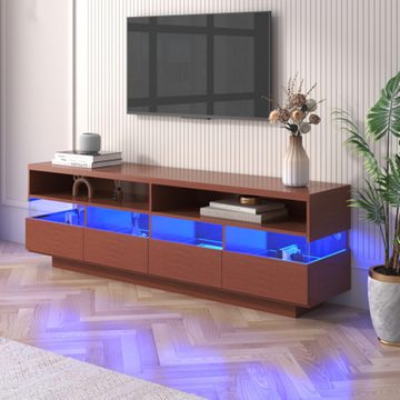 autolock TV-Schrank Schrank,TV-Schrank aus Holz, niedriges Panel mit LED-Beleuchtung, zwei Fächer und vier große Schubladen