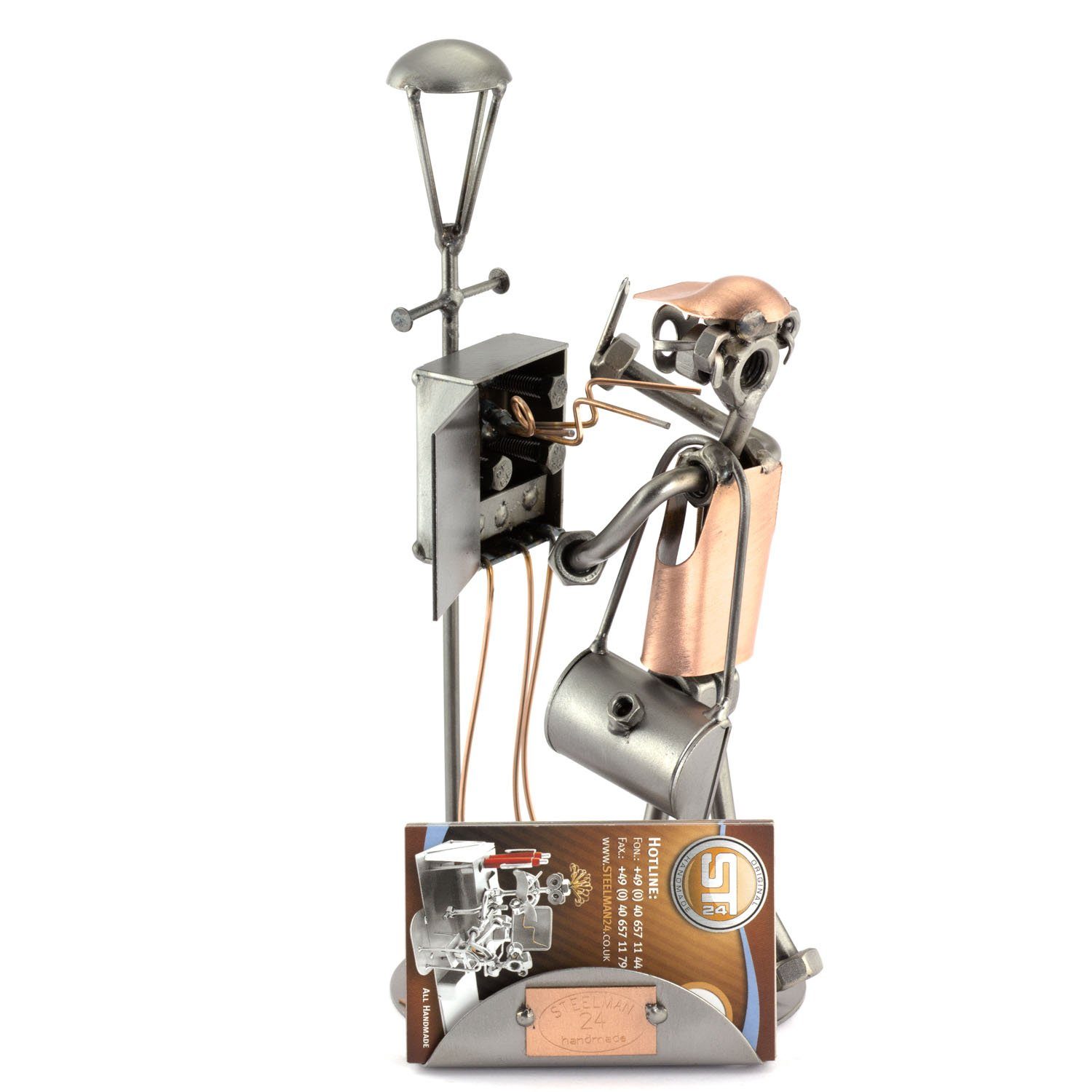Steelman24 Dekofigur Elektriker mit Blitz mit Visitenkartenhalter