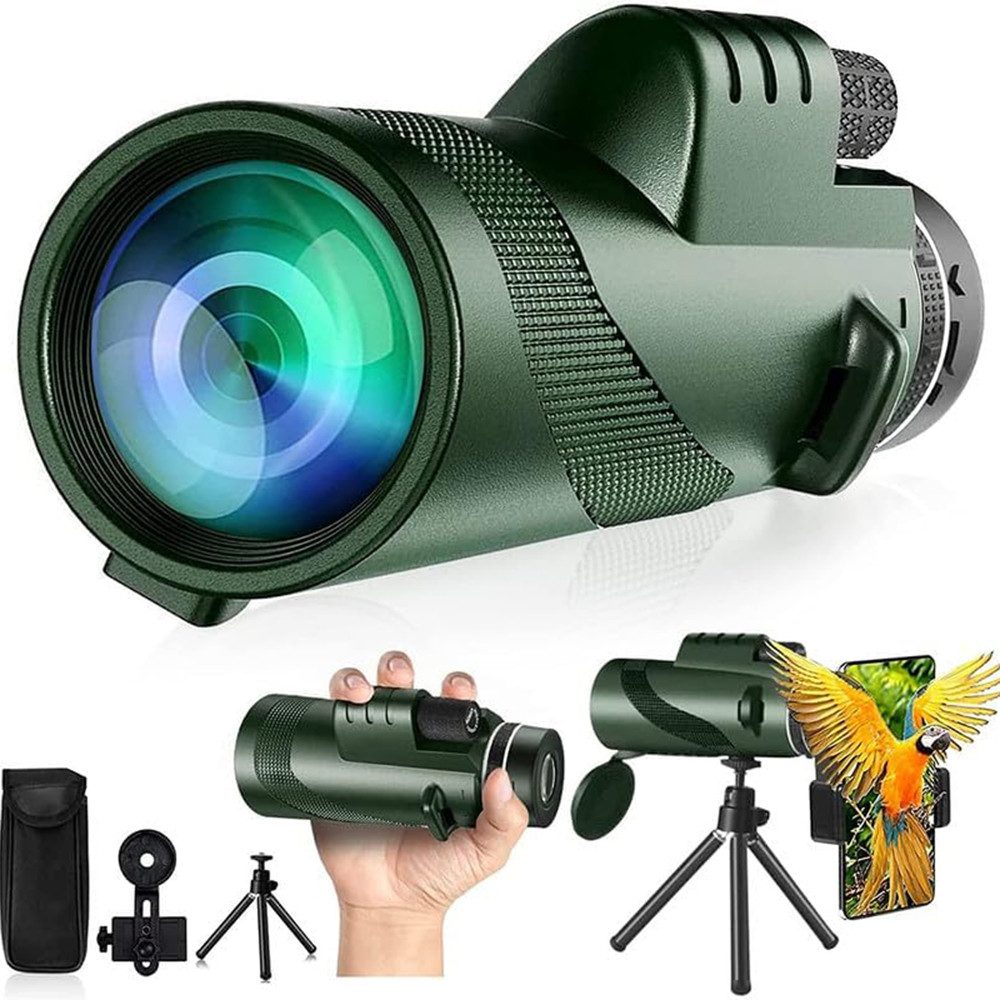 Monokular,HD-Teleskop,mit Stativ + Handy-Clip,10x42 Fernrohr Fernglas