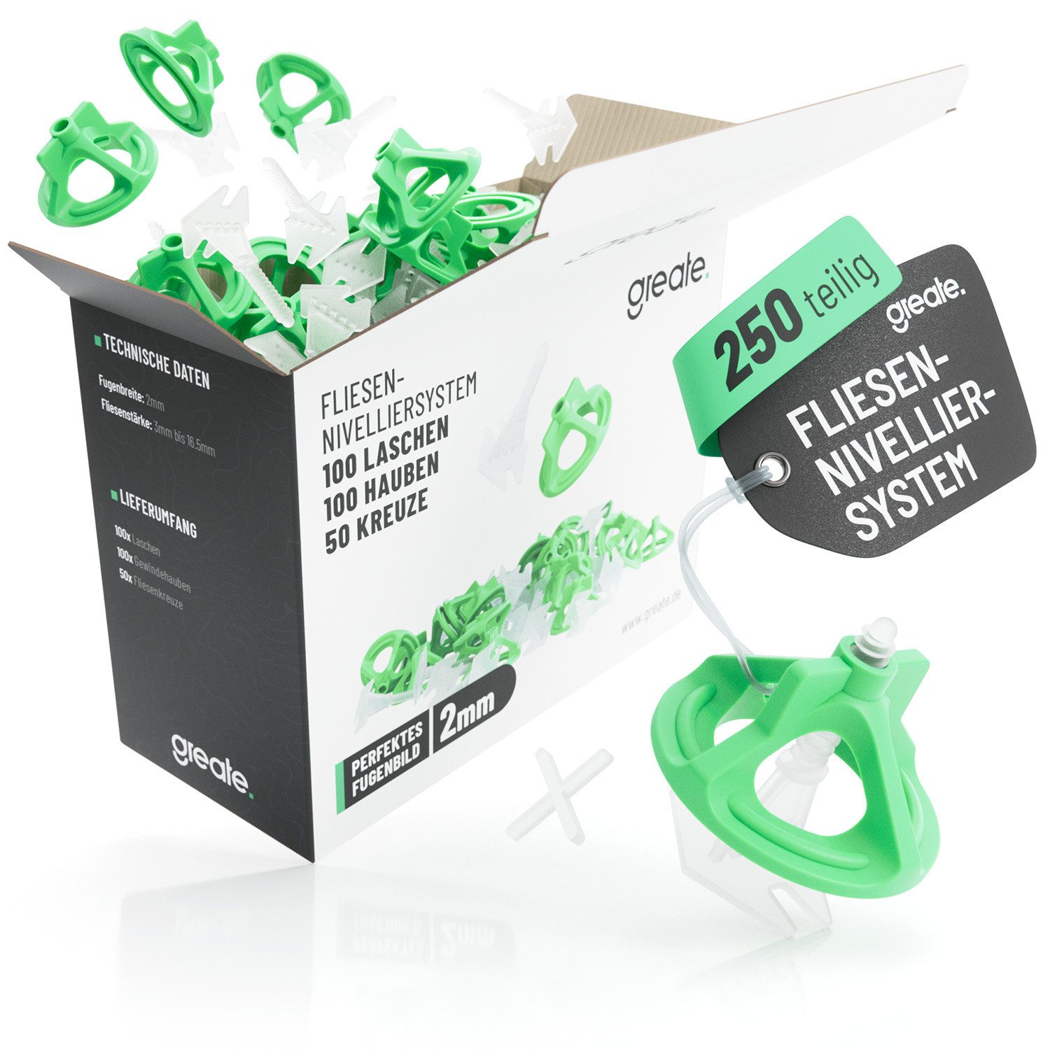 greate. Nivelliersystem 250-teiliges Fliesen Nivelliersystem 2mm günstig online kaufen