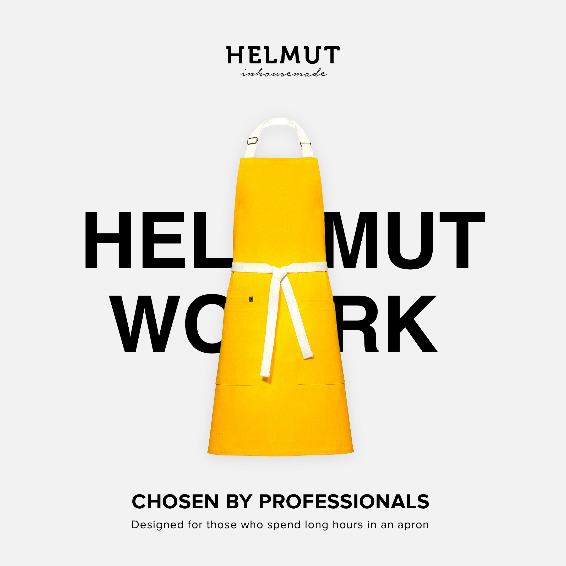 HELMUT Kochschürze HELMUT WORK Küchenschürze Premium Gelb 100% Baumwolle vegan, (mit Taschen 60 x 80 cm Profi-Kochschürze für Restaurant Café Gastronomie)