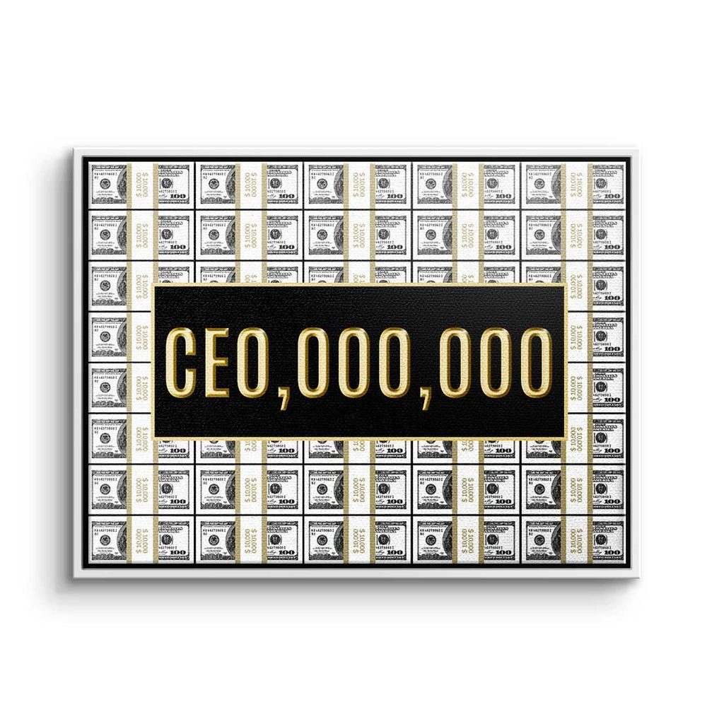 DOTCOMCANVAS® Leinwandbild, Premium Leinwandbild - Motivation - CEO.000.000 - Hustle - Büro weißer Rahmen