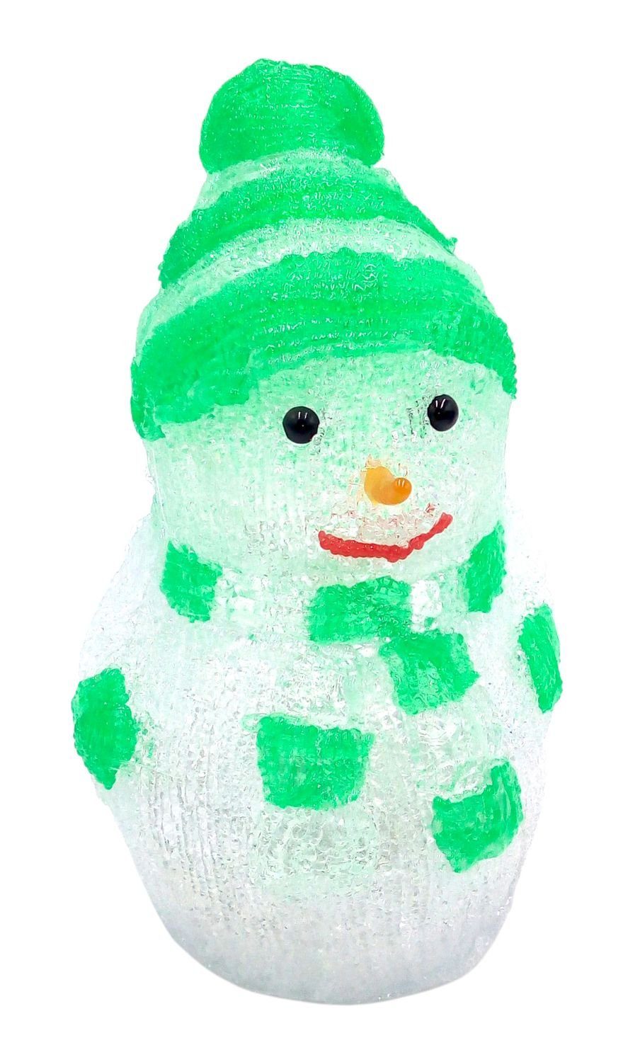 BURI Dekofigur LED-Acryl-Schneemann 24x15cm Winterdeko Weihnachtsdeko Weihnachtsfigur grün