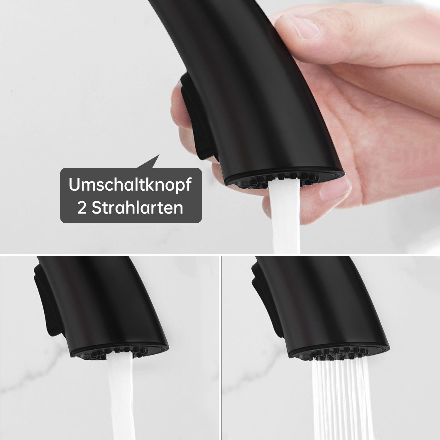 SEHAUSEU Küchenarmatur Wasserhahn Küche Bad Spültischarmatur Waschtischarmatur ausziehbar mit Ausziehbrause, Hochdruckarmatur – Bild 5 von 5