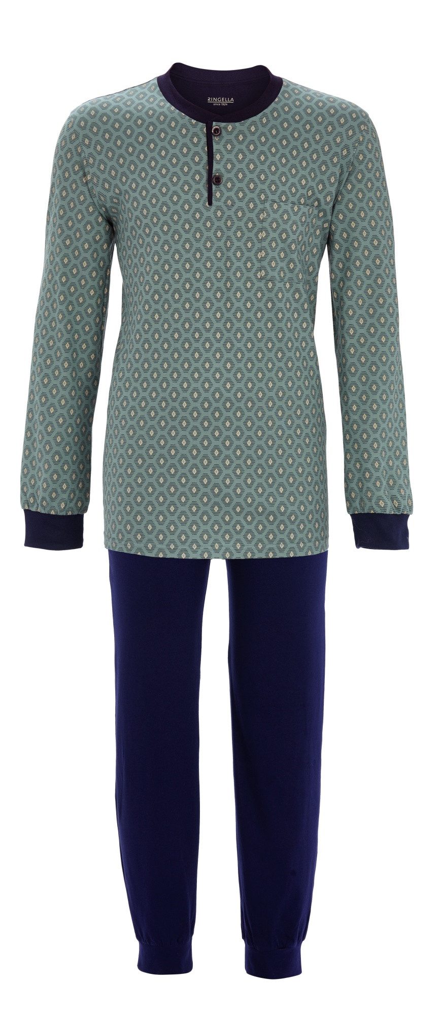 Ringella Pyjama mit kurzer Knopfleiste und Strickbündchen
