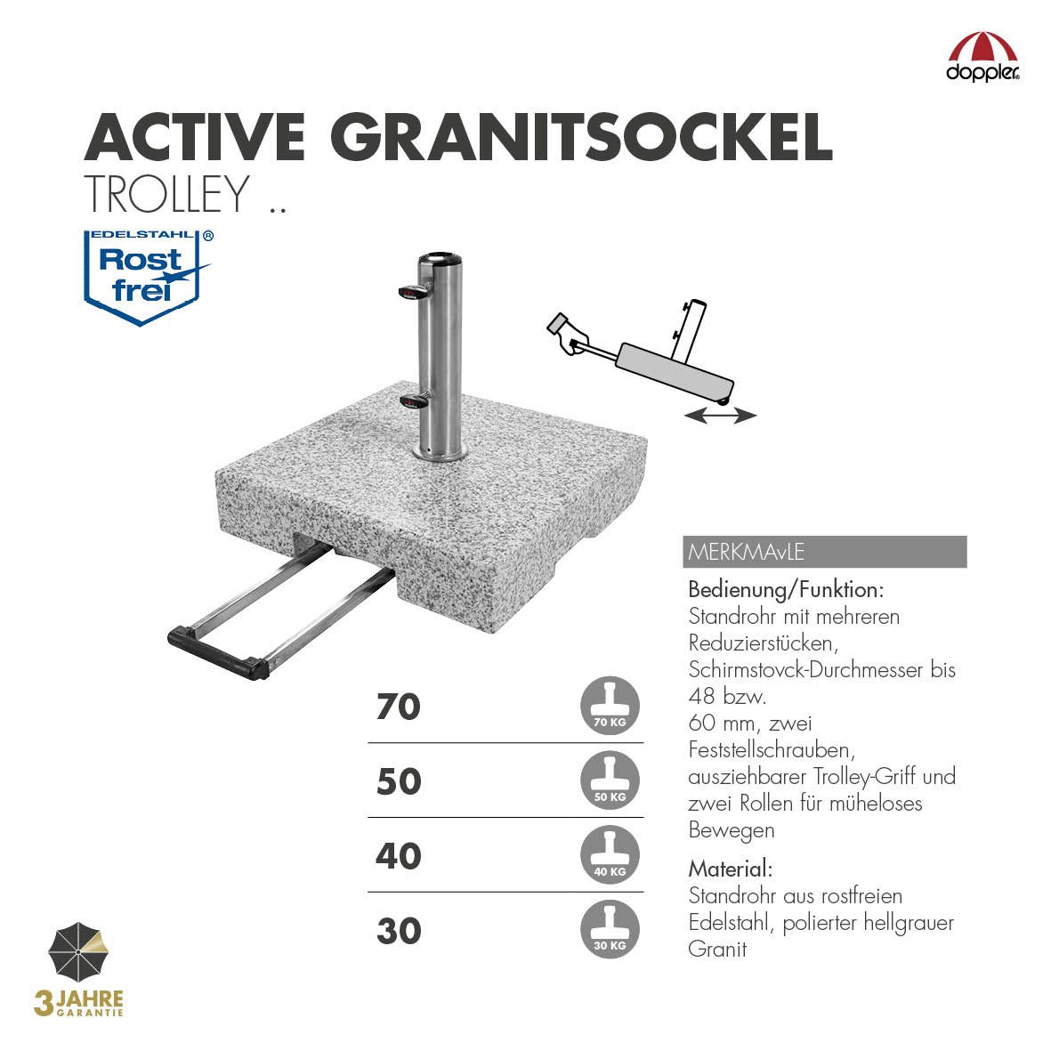 doppler® Schirmhalter Active Trolley Granitsockel 30kg, bis Ø 200cm, für Stöcke bis Ø 2 mm